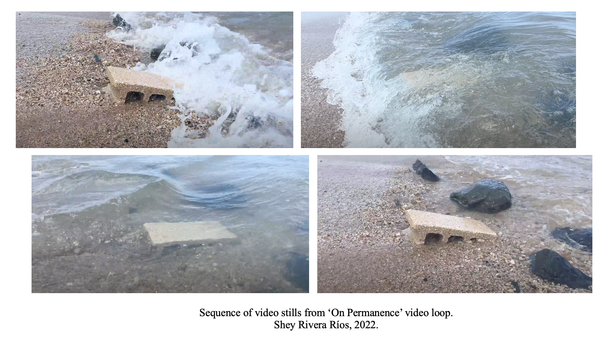 cinder block at edge of water video still. see caption in image.