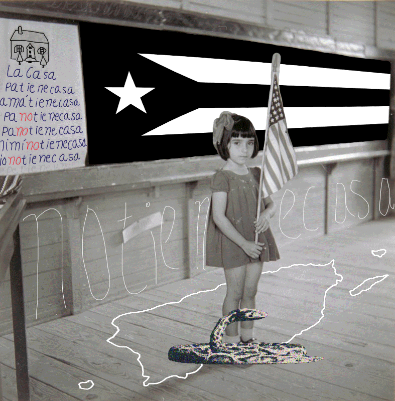 No Tiene Casa. Animated video collage or animated gif. Intervened photo by Jack Delano, collage by Shey Rivera Ríos. 