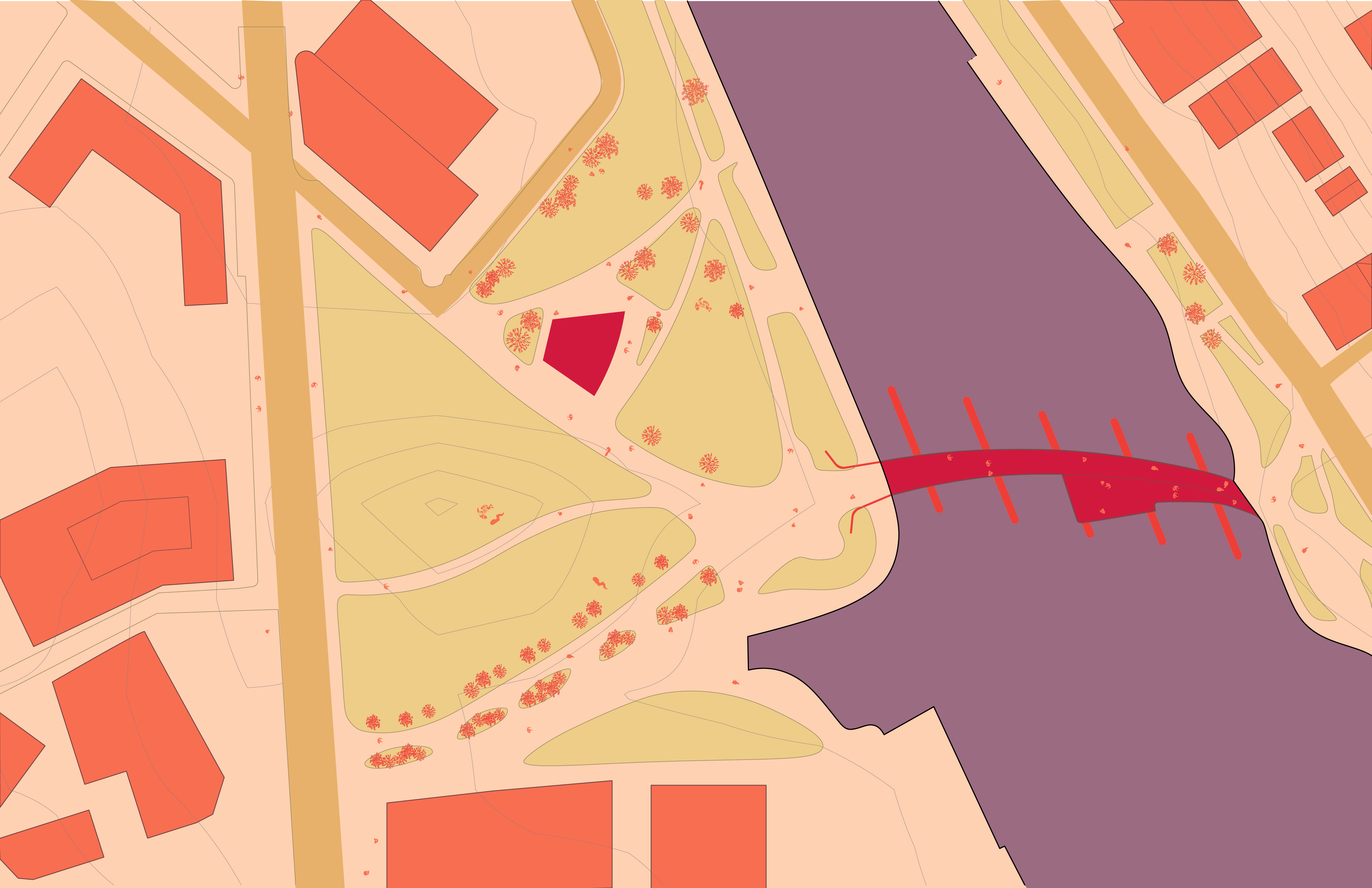 /Architectural%20site%20plan%20of%20Innovation%20Park%20showing%20a%20red%20shape%20indicating%20the%20new%20addition.%20The%20drawing%20shows%20the%20pathways%20and%20grass%20areas%20of%20the%20park%20including%20trees%20and%20the%20river.