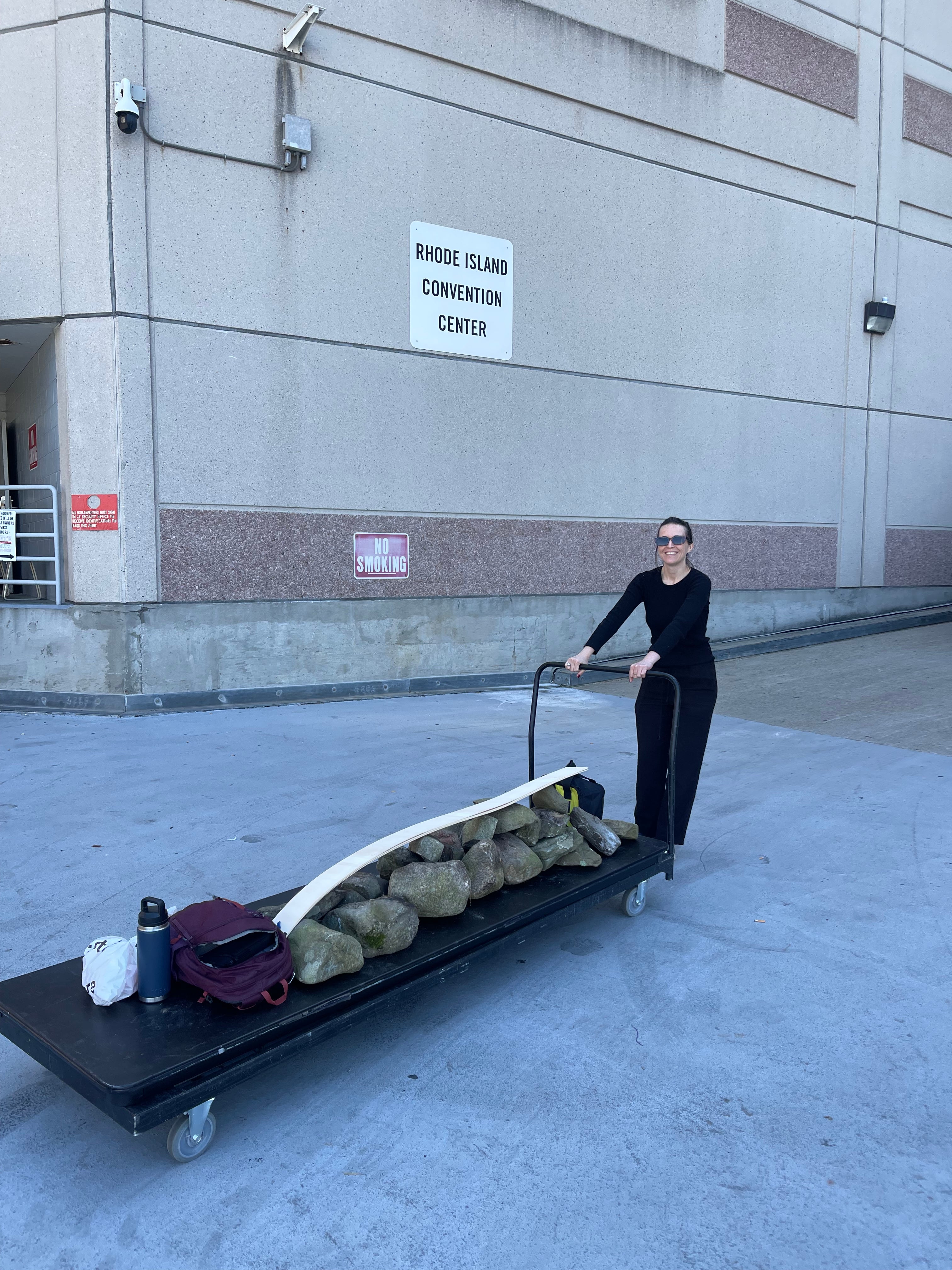 Pulling the cart full of stones