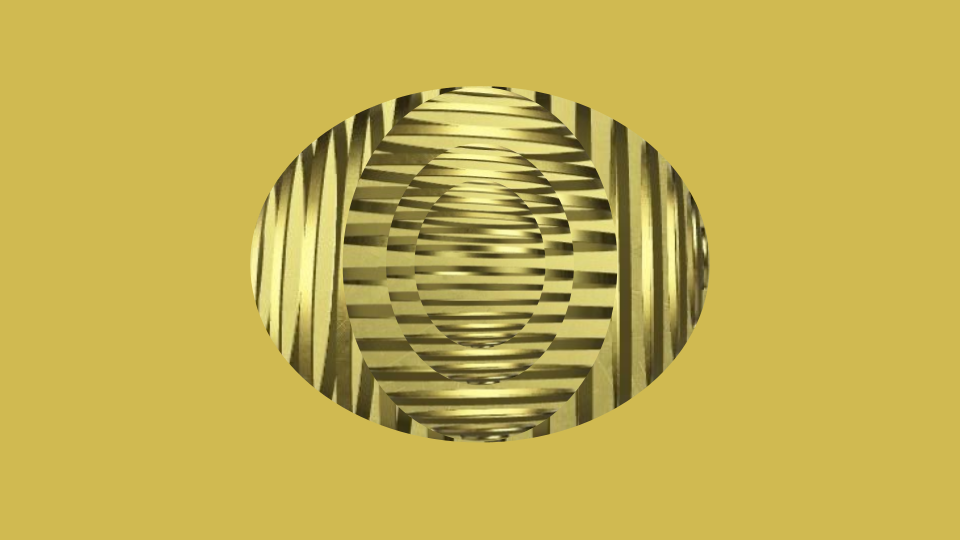 Abstract golden egg with a horizontal and vertical texture over it. 