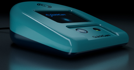 A render of the QuickCare product placed on a flat surface like a table or a pedestal.