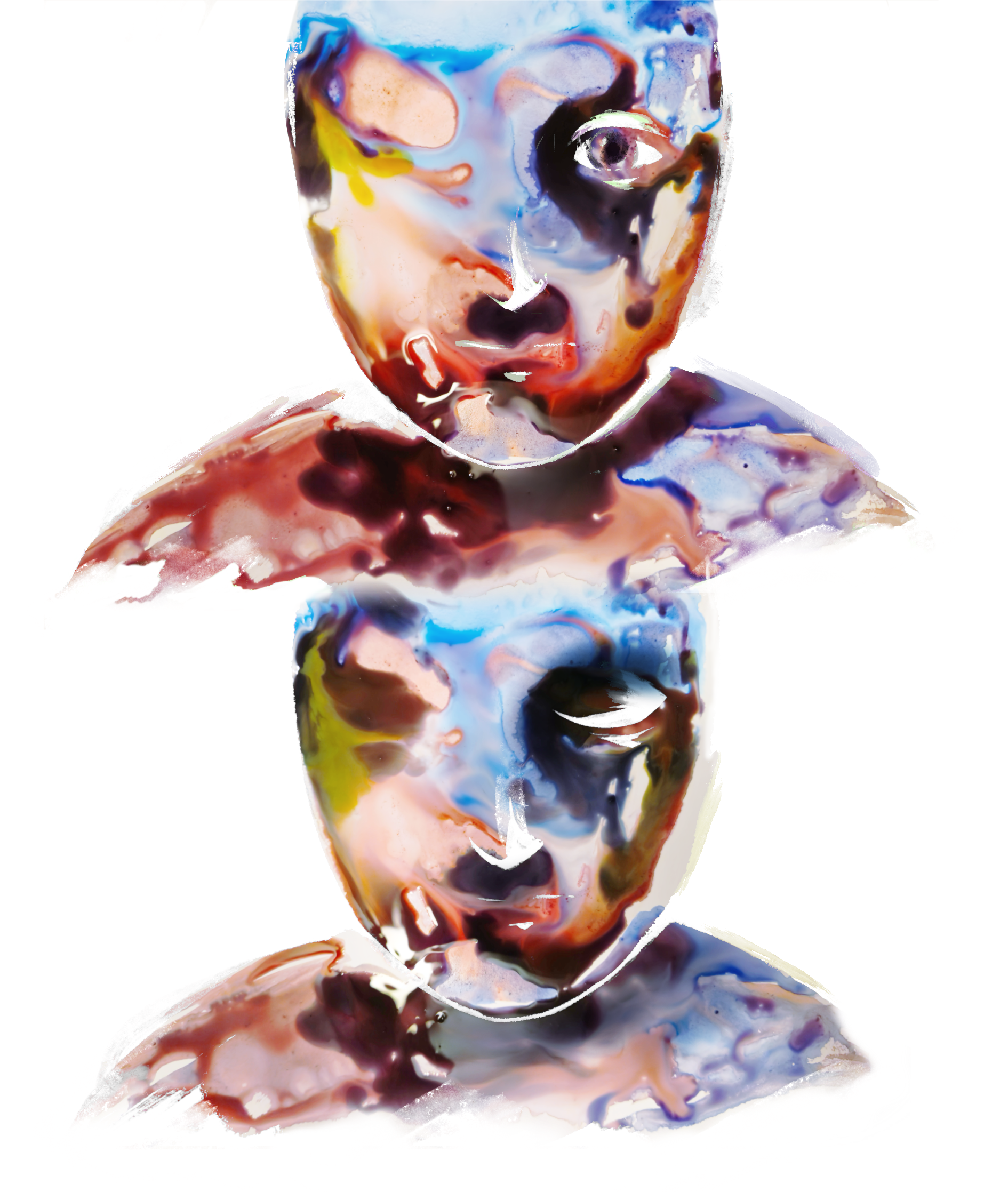 Silhouette of a face flooded with watercolor texture
