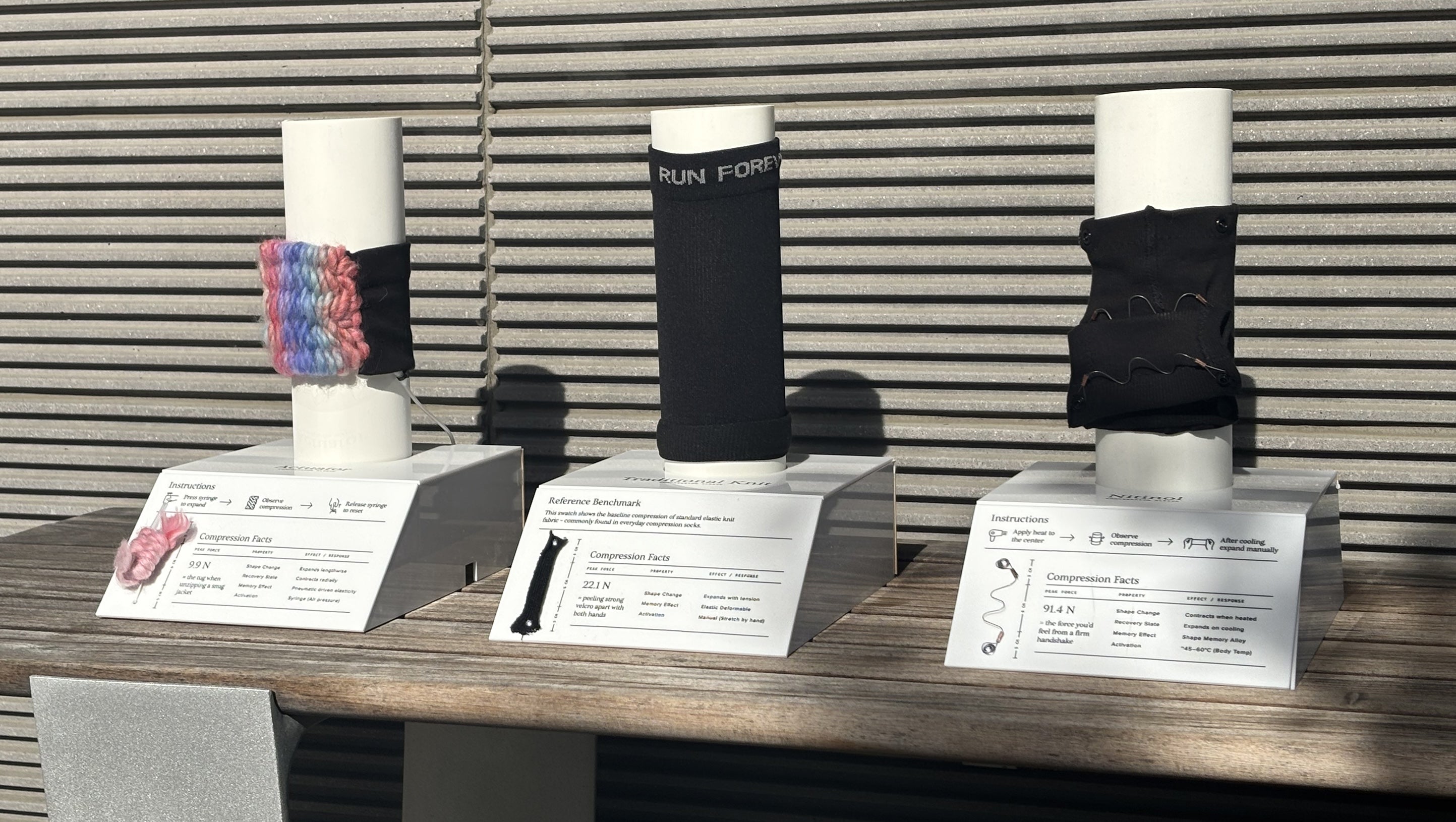 Compression sock concept using nitinol and silicone to auto-adjust pressure.