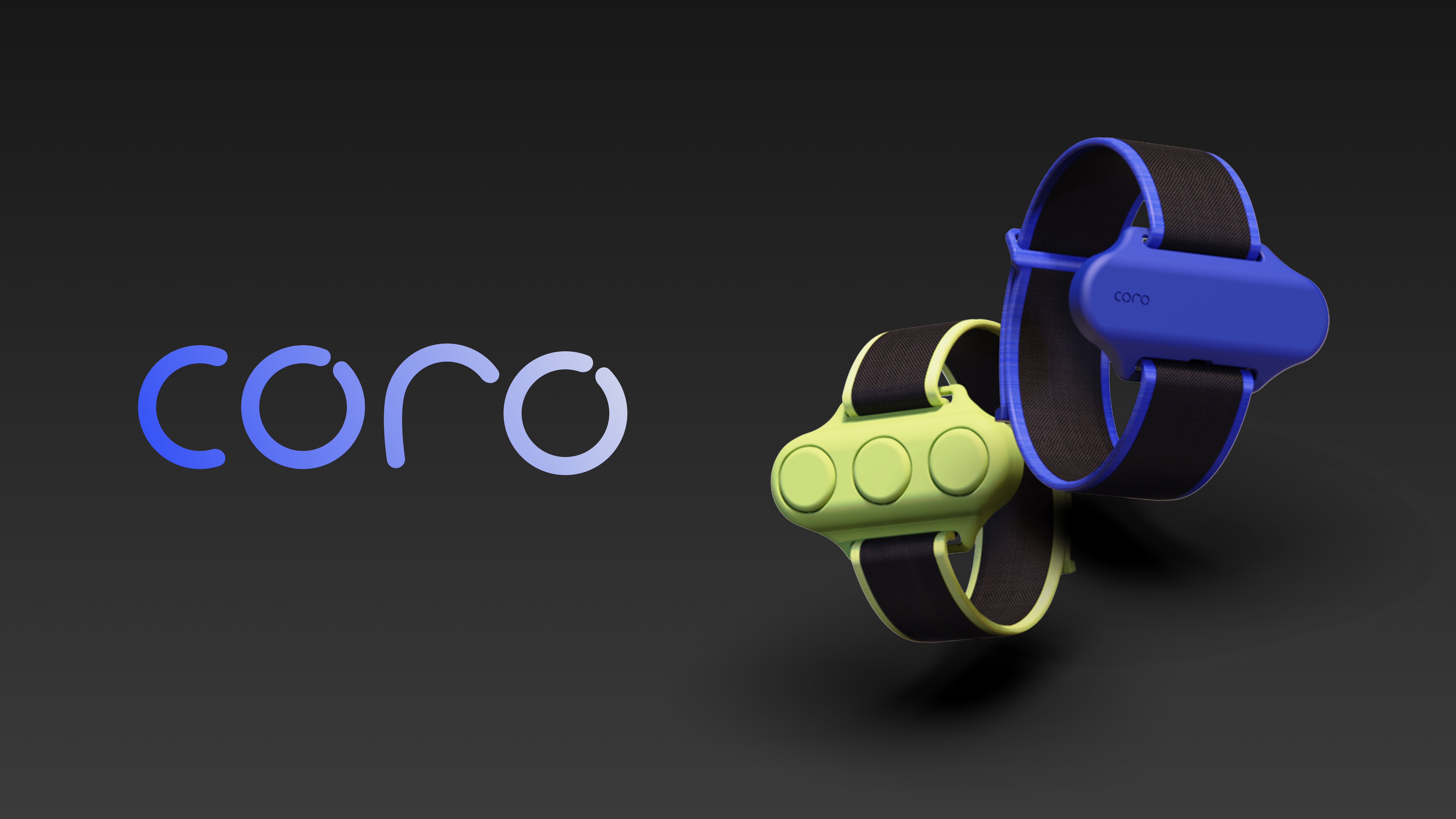 Two bands are shown, one is black with bright green accents, the other is black with electric blue accents.  