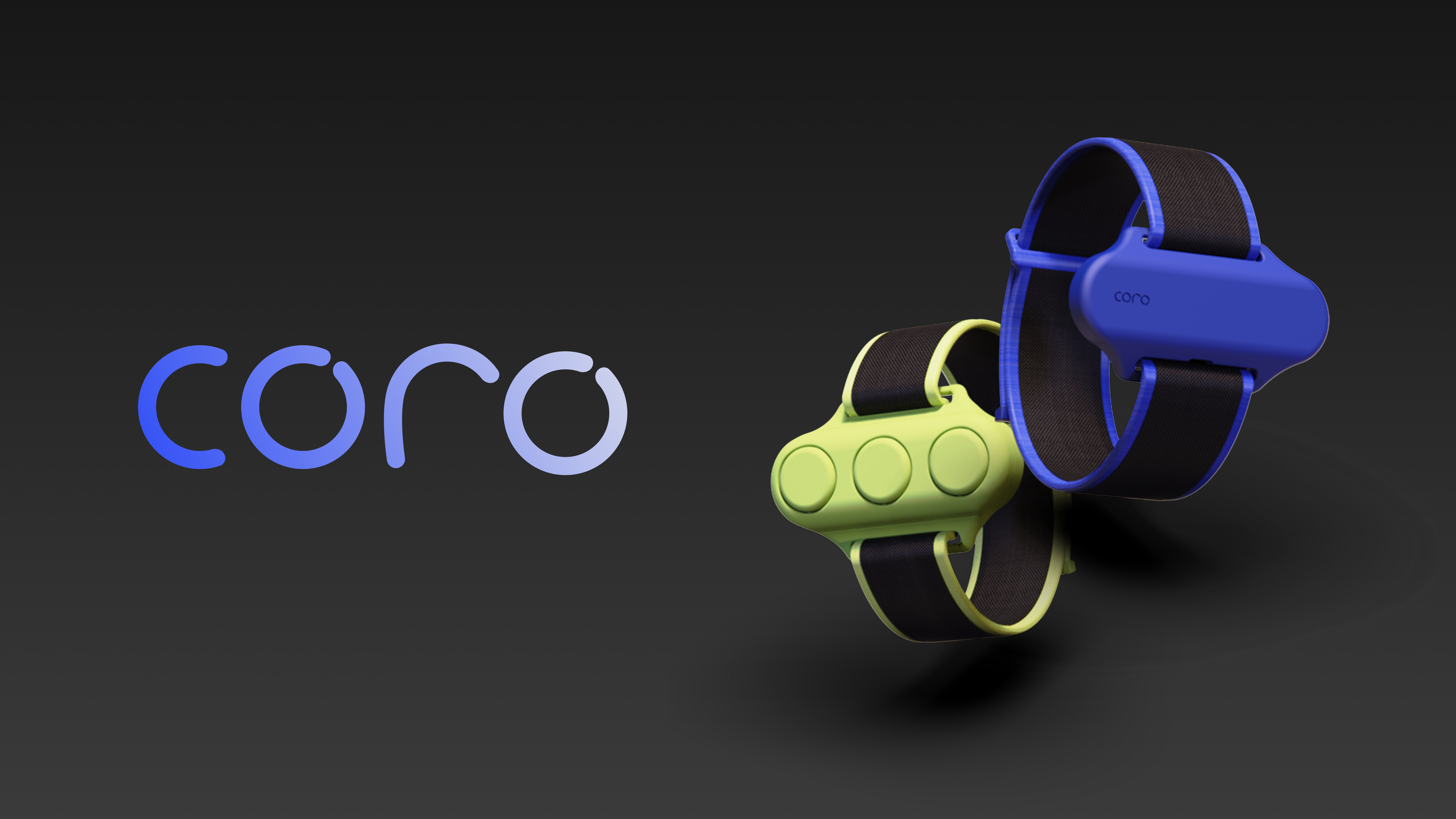 Two bands are shown, one is black with bright green accents, the other is black with electric blue accents.  