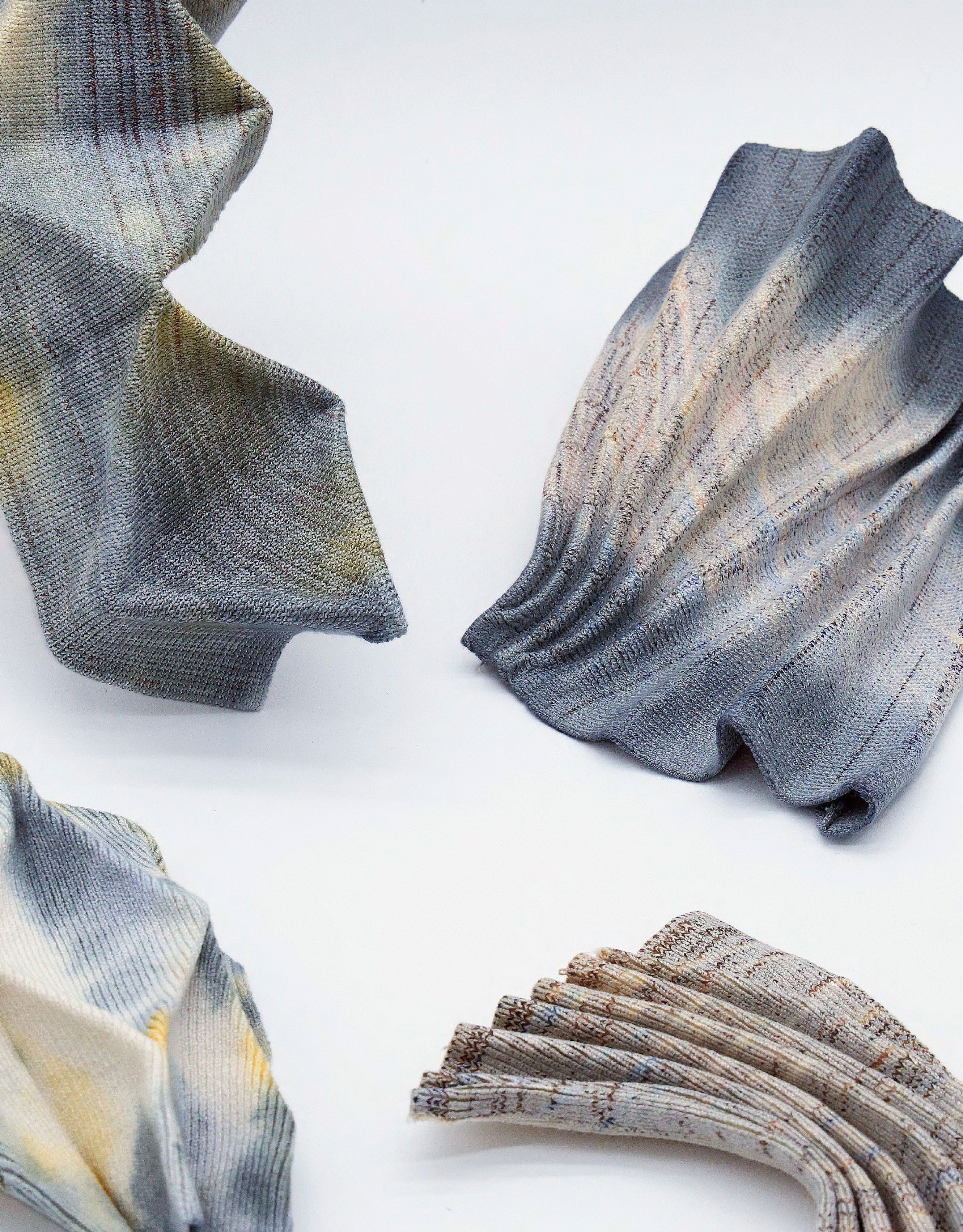 Selected knitted samples explore how textile can transform through folding, shrinking, and structural manipulation. 