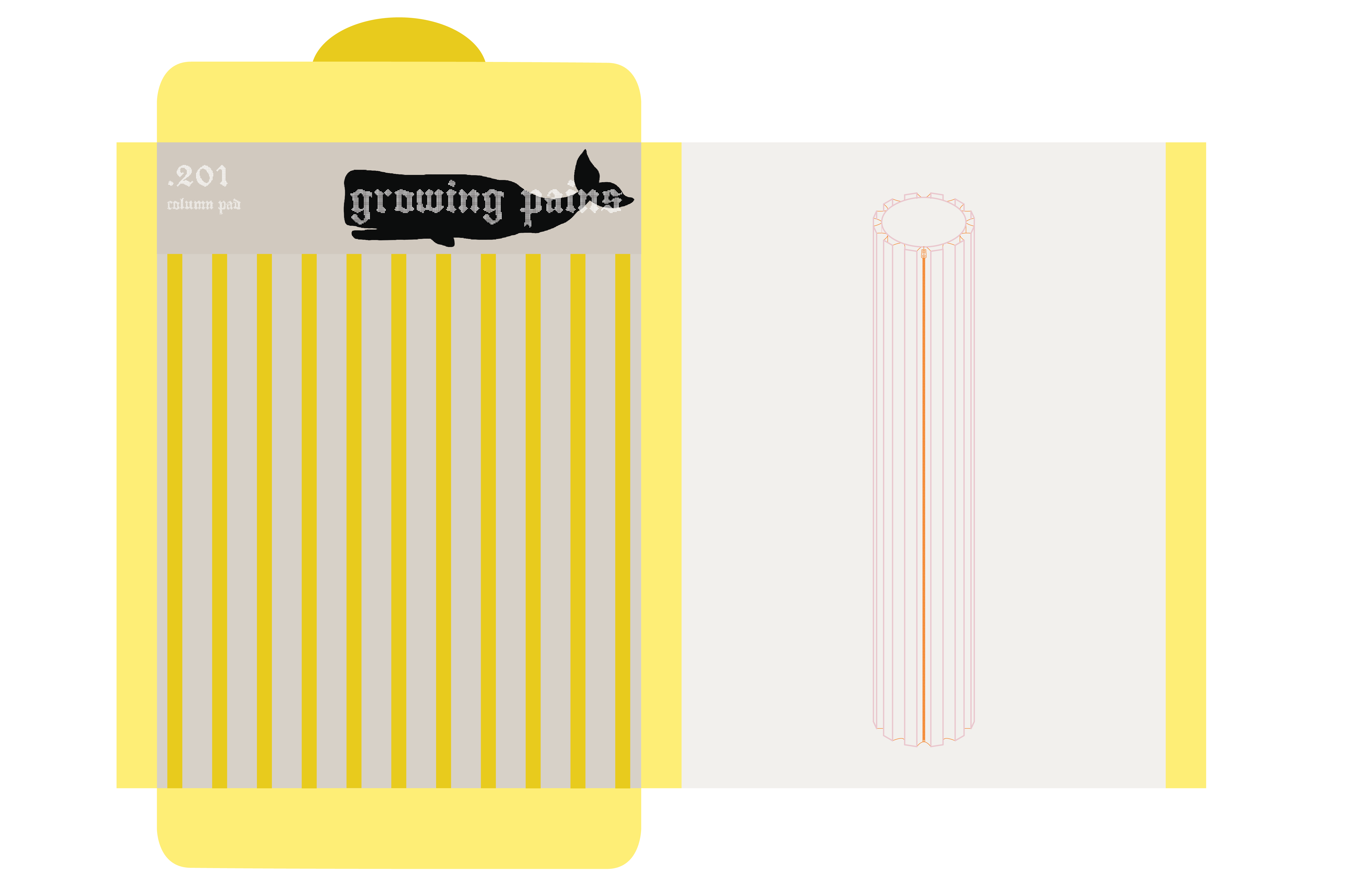 outline of an unfolded sleeve that hold sewing patterns. has a line drawing of a column on it