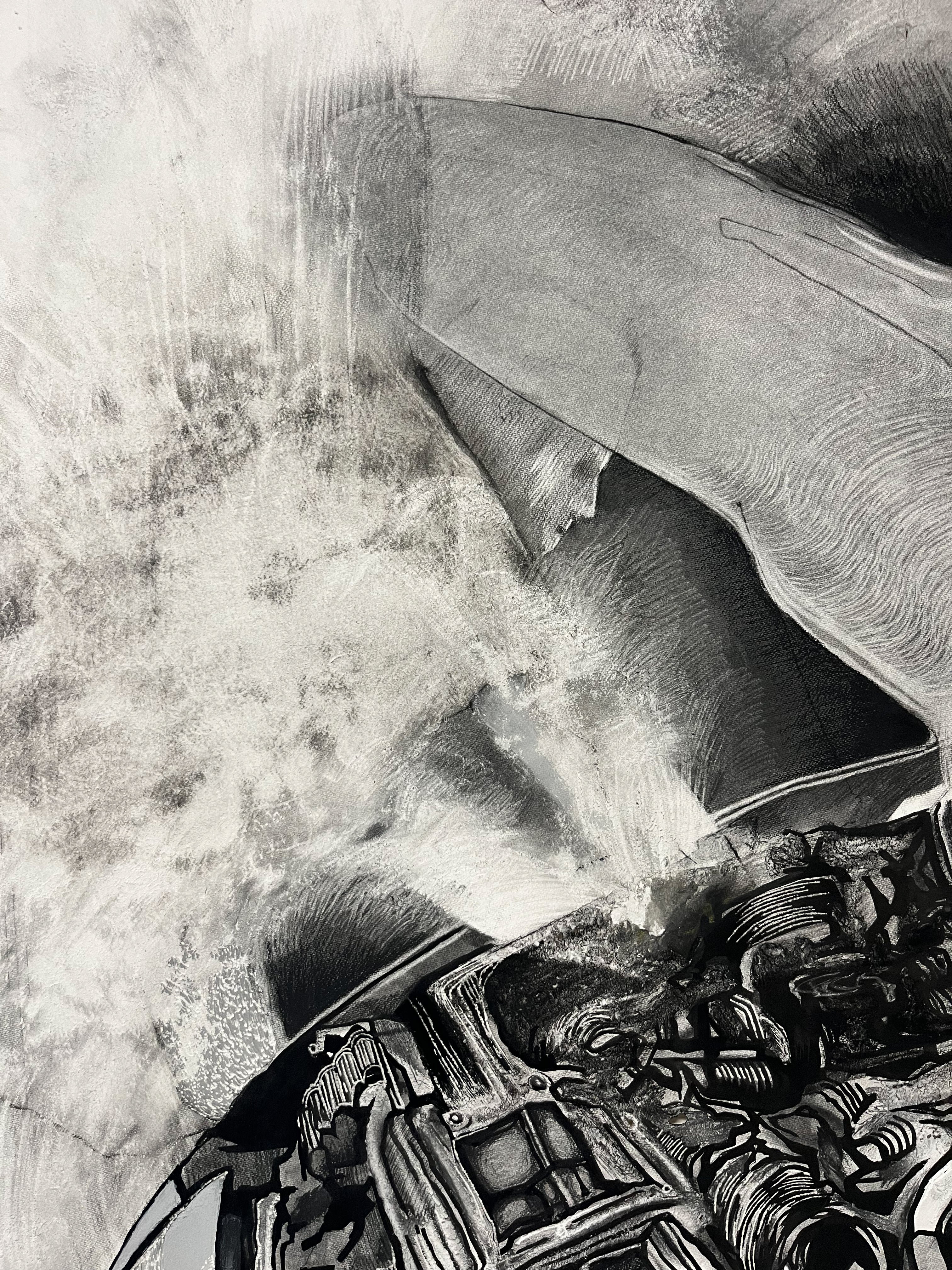 This is the closeup image of the piece Immaculate Self Conception, shows the texture of the surface of the drawing. 