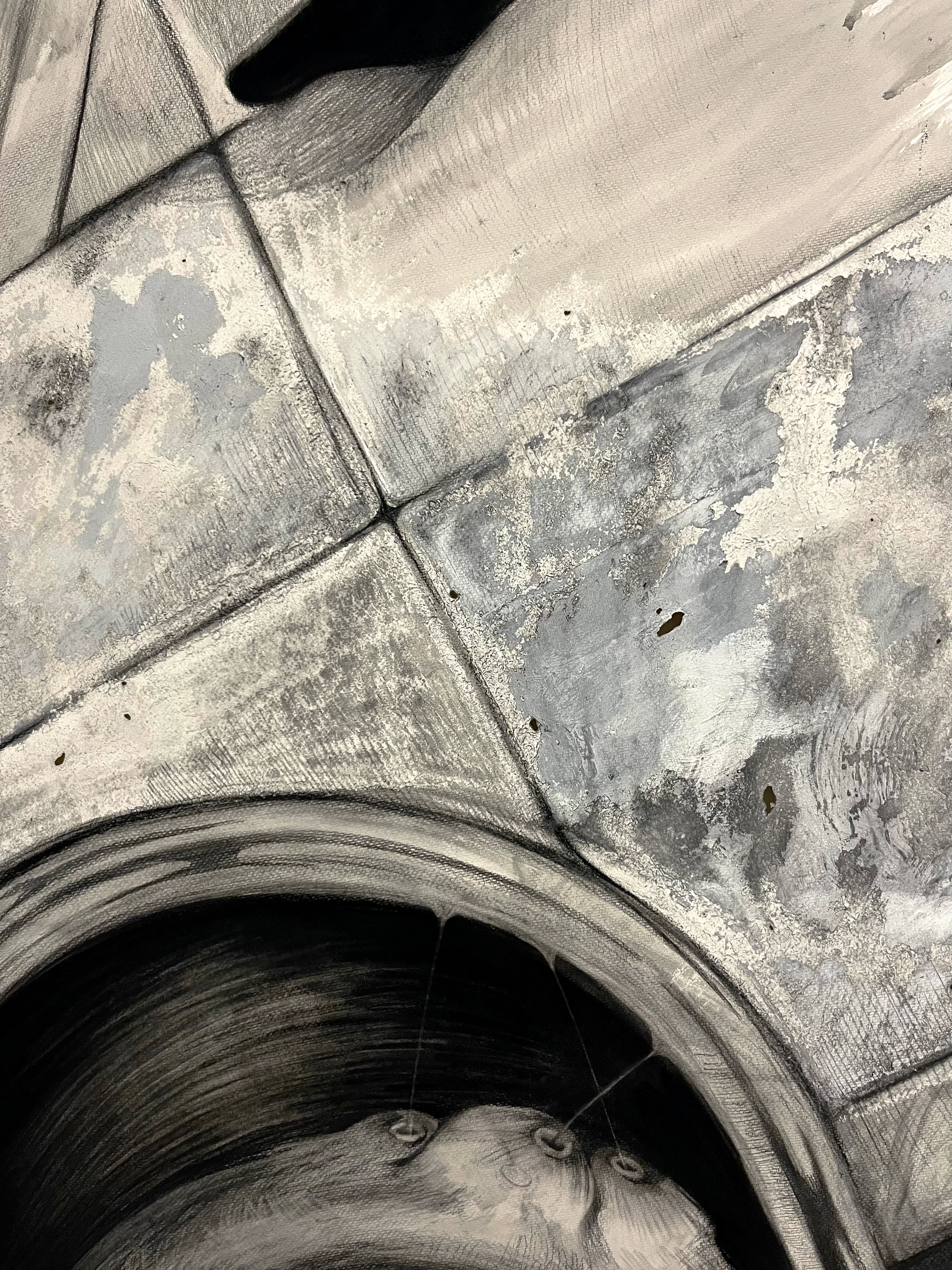 This is a closeup image of Annihilation or Revelation?, it displays the sanded texture of the drawings surface. 