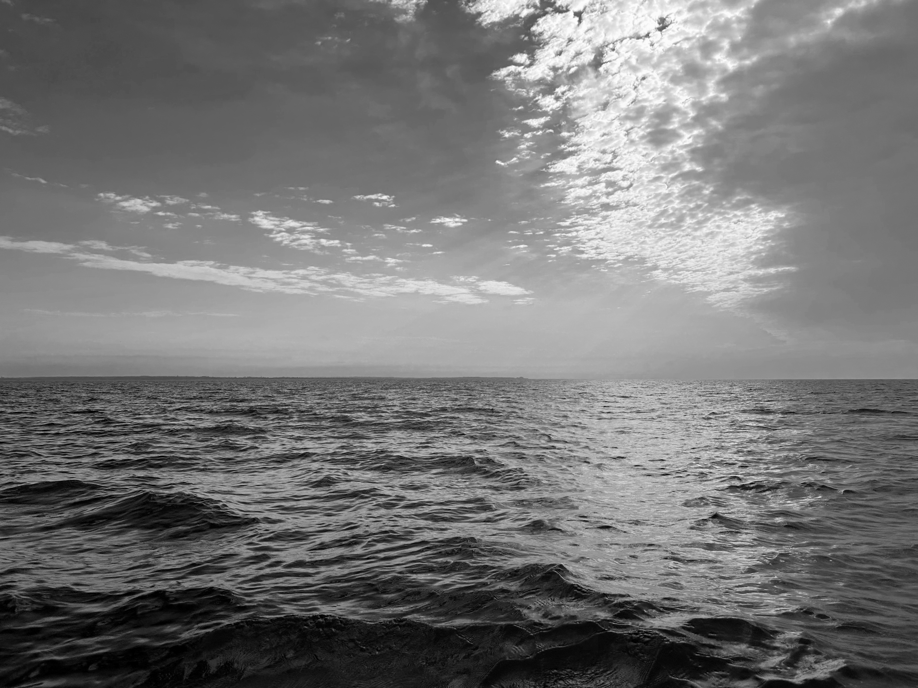 black and white shot of the ocean