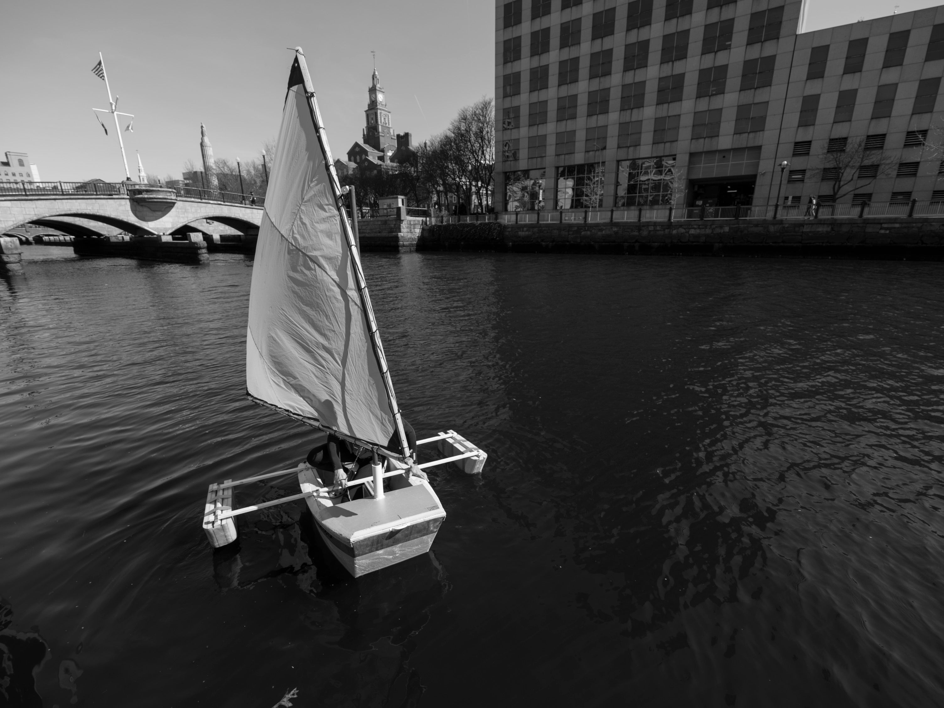 black and white shot of a dinghy