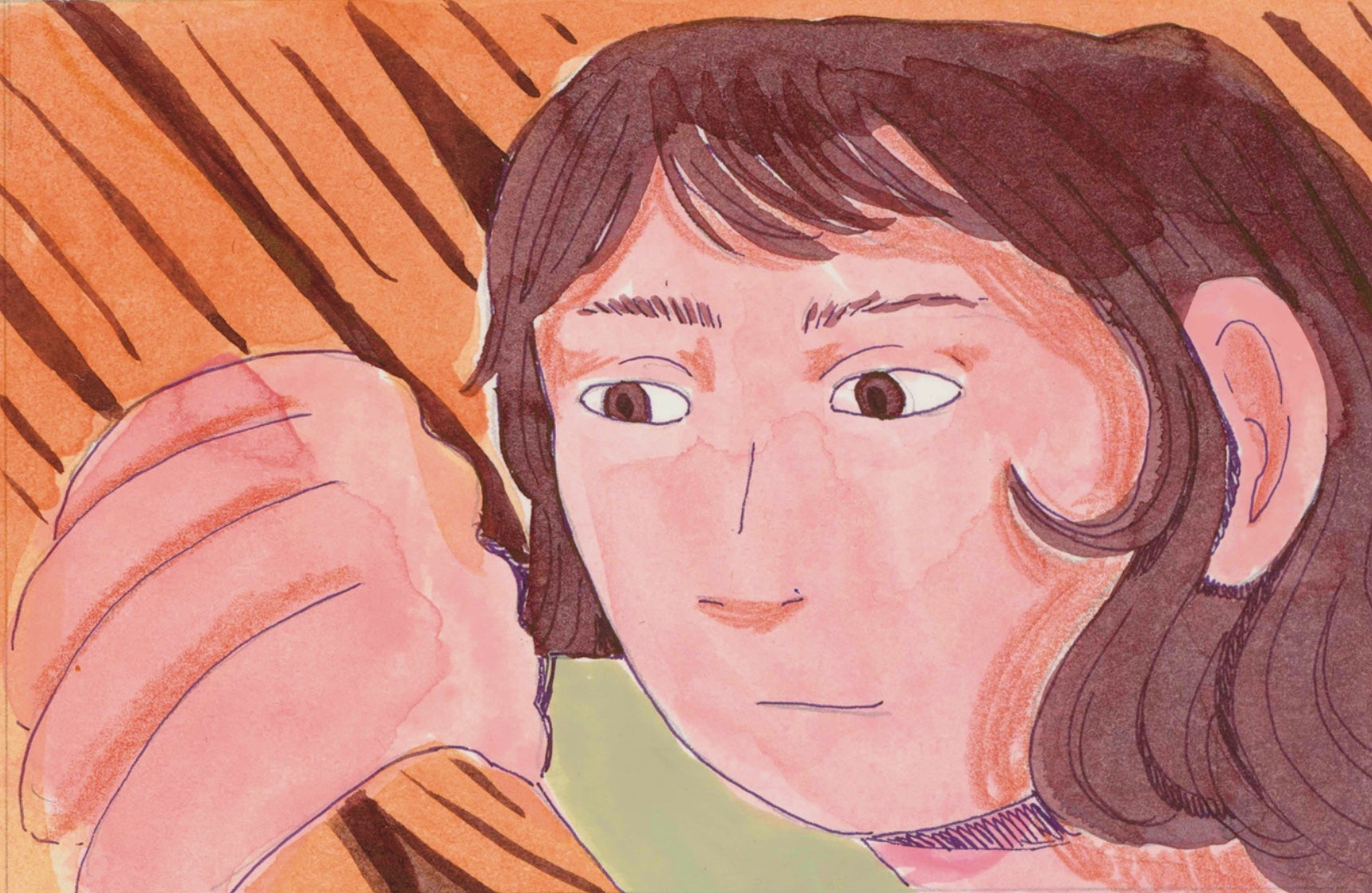 Image depicting a woman looking through yellow grass. 