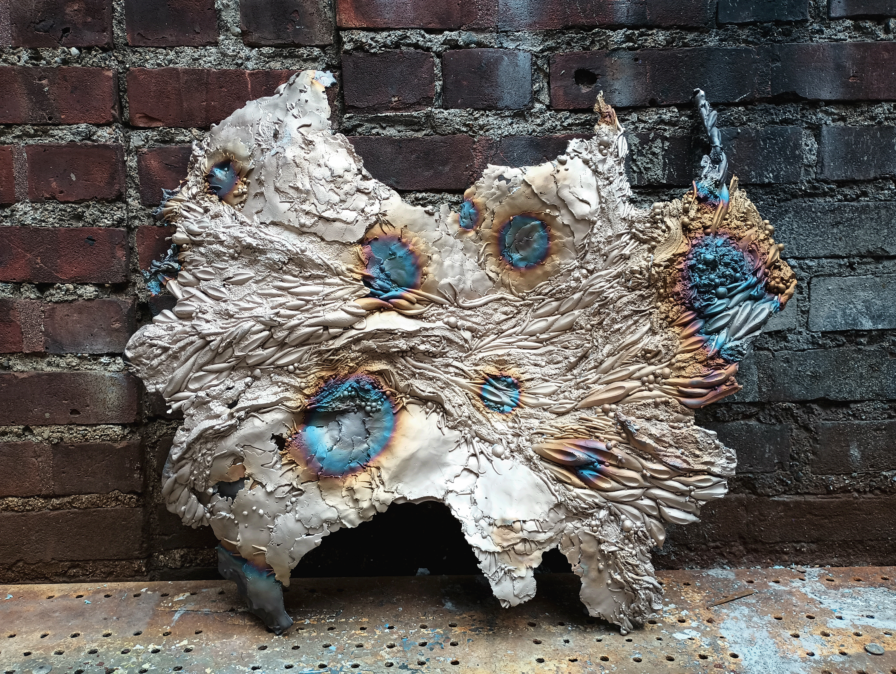 Bronze in progress. Cast bronze with heat auroras.