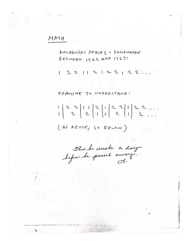 A page of Bill Kolakoski’s notebook