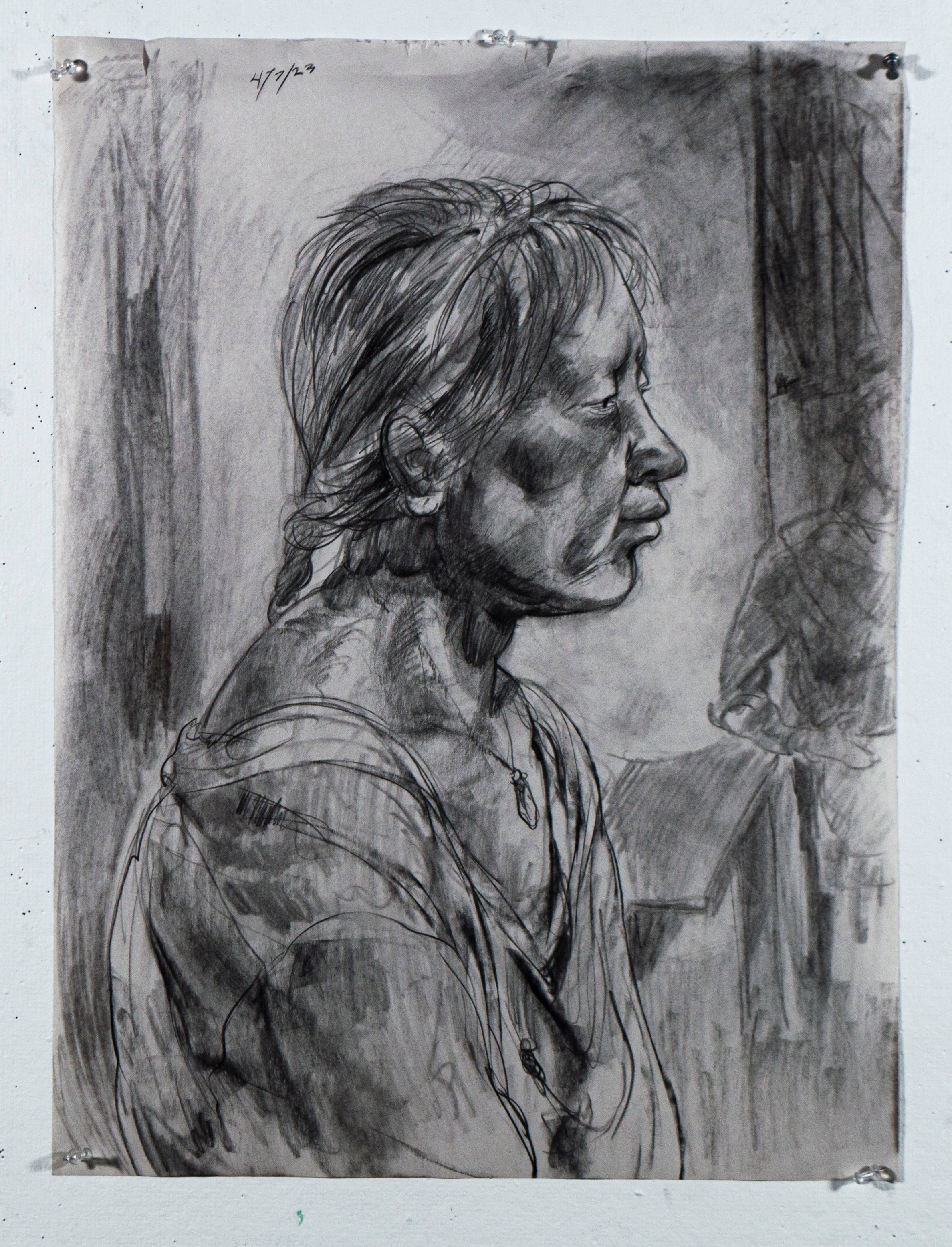 Portrait made in vine and compressed charcoal on newsprint paper.