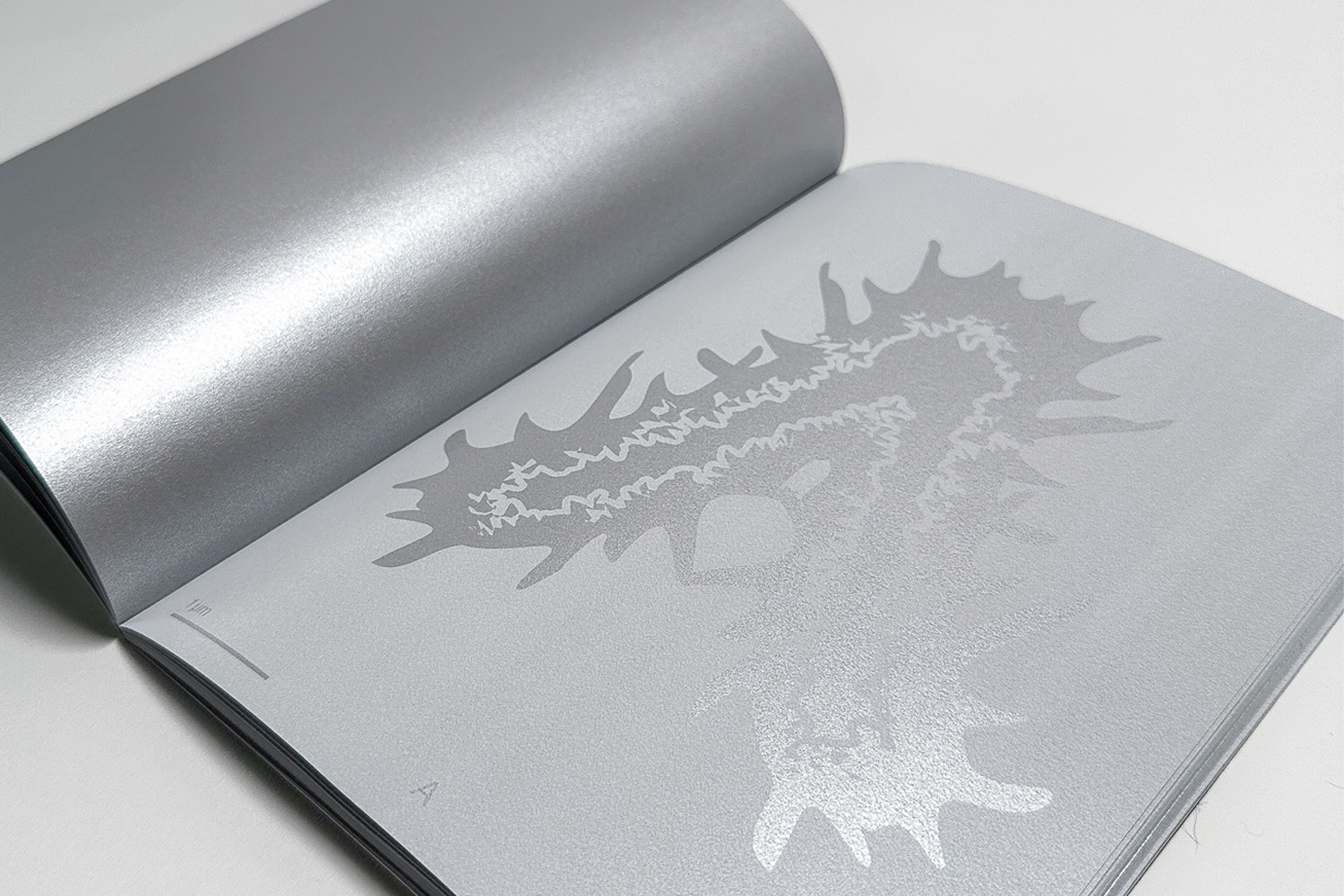 NeuroVisio Language reinterpreted in the form of the alphabet, digitally printed in white toner on silver metallic paper.