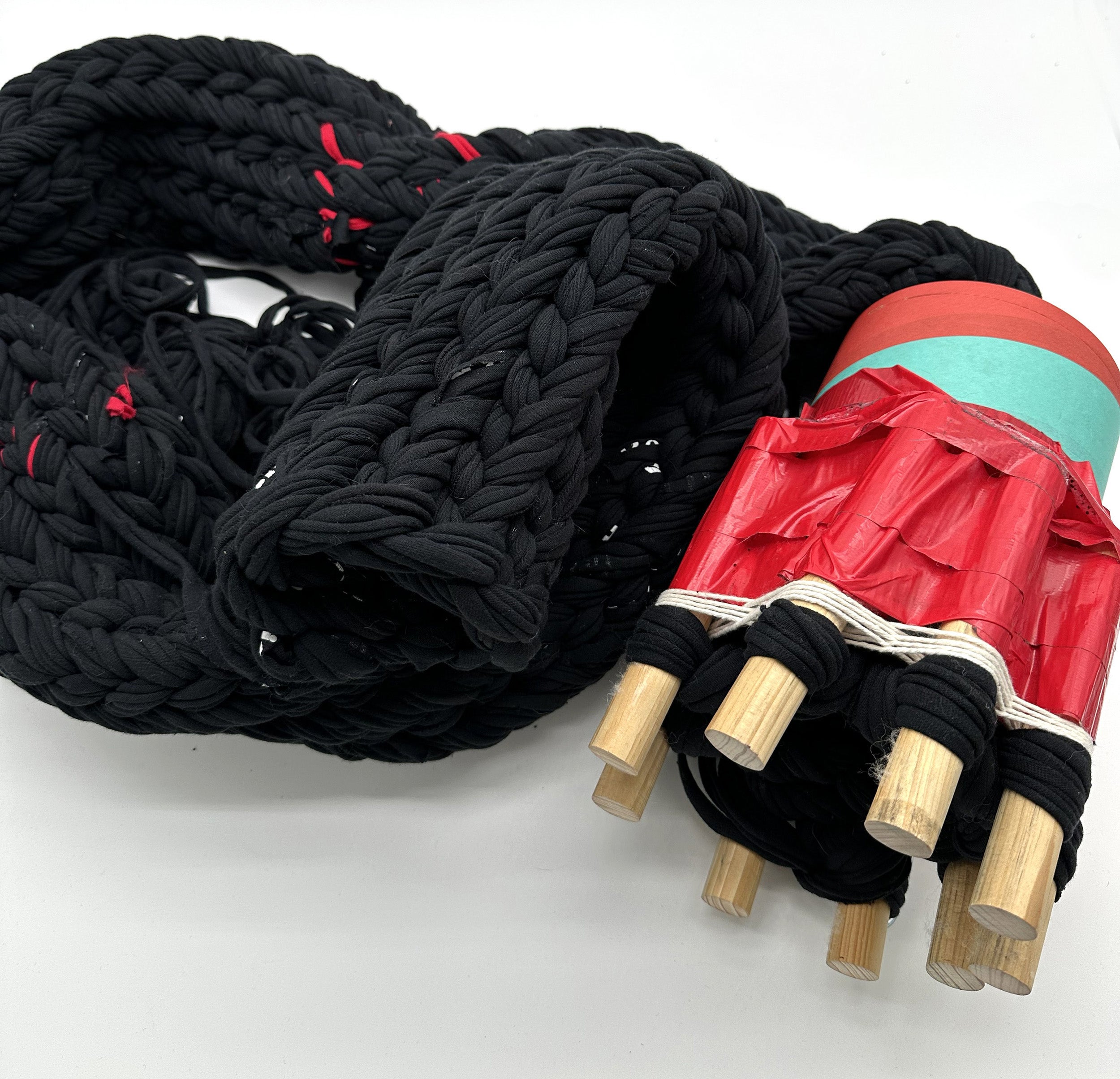 Circular Knitting Tool used to knit t-shirt yarn from reused t-shirts 