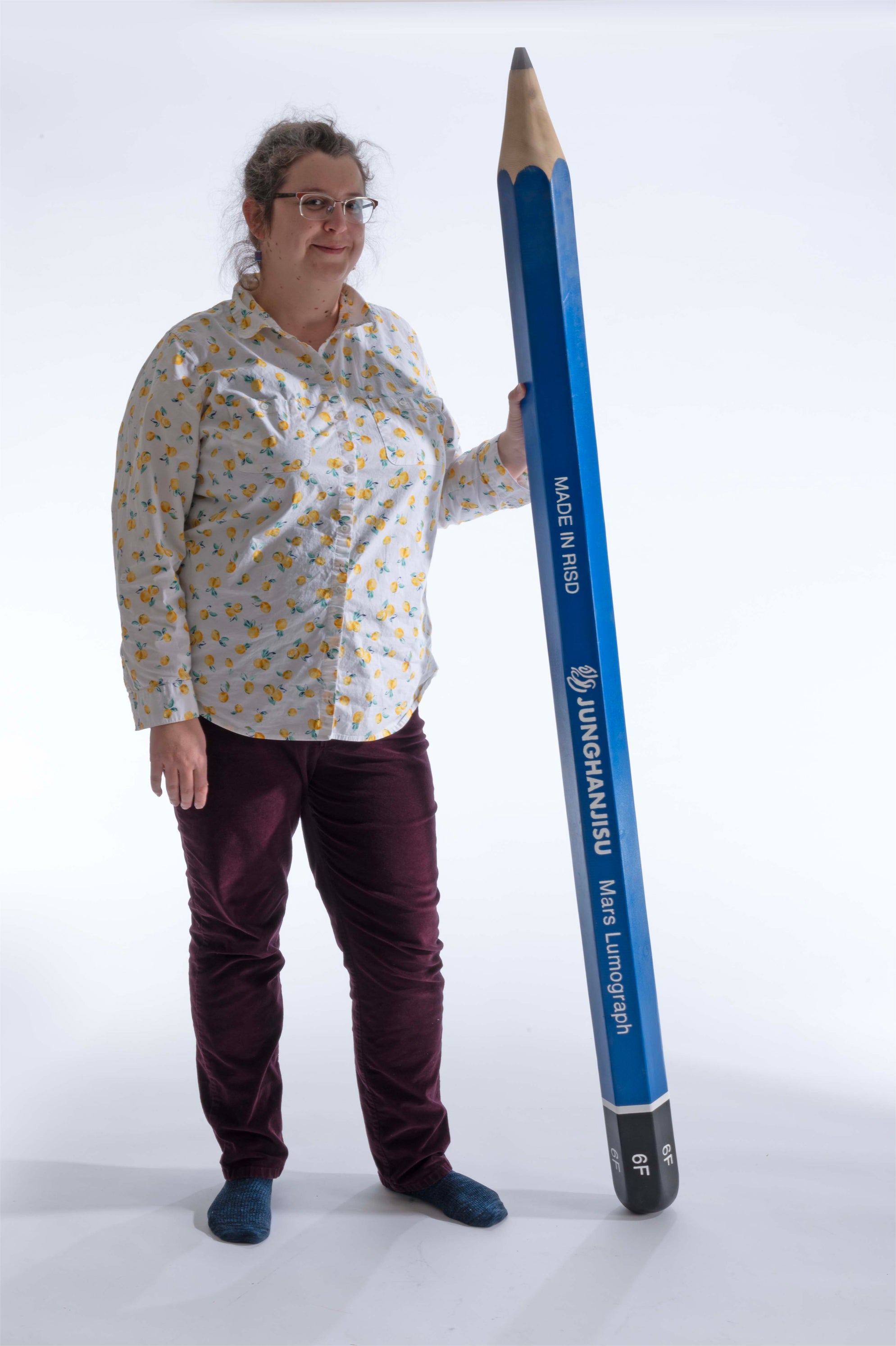 A six-foot-tall blue cedar pencil with a graphite tip that functions as a real pencil.