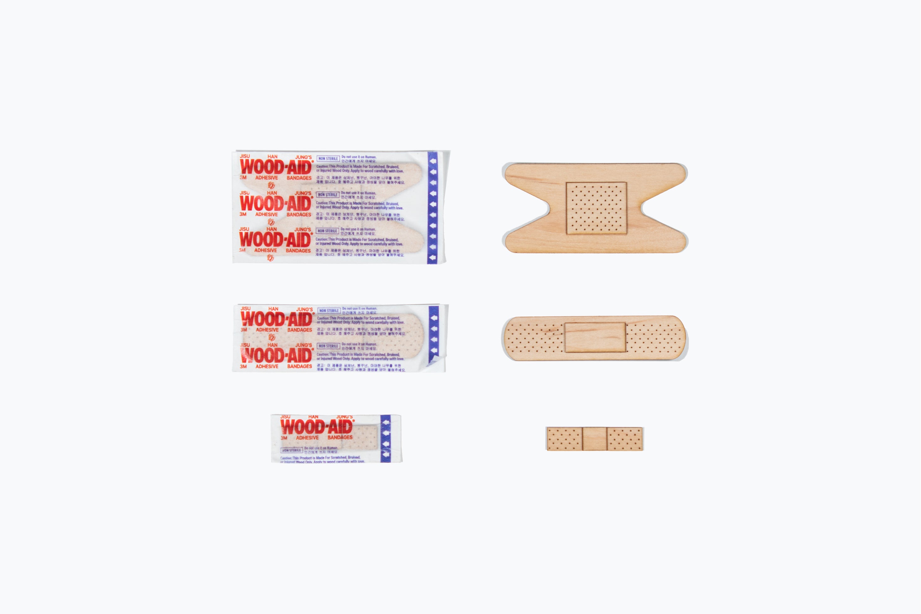 Bandaid made out of wood veneers that comes with 3m adhesive on the back. You can put it on damaged furnitures. 