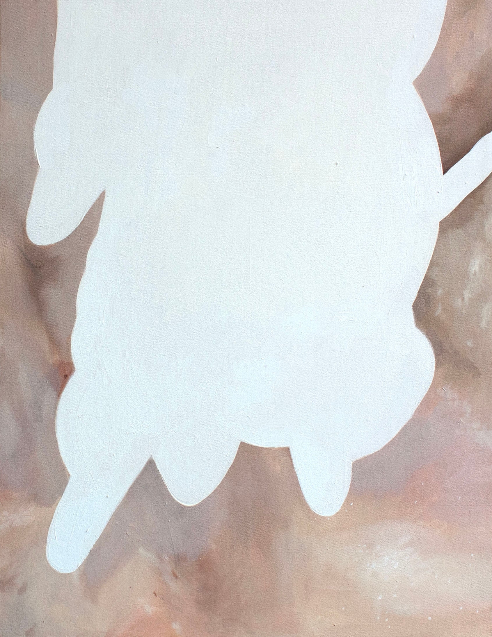 Painting of skin texture underneath an abstract shape in a pale blue color that resembles brush strokes made with a digital software.