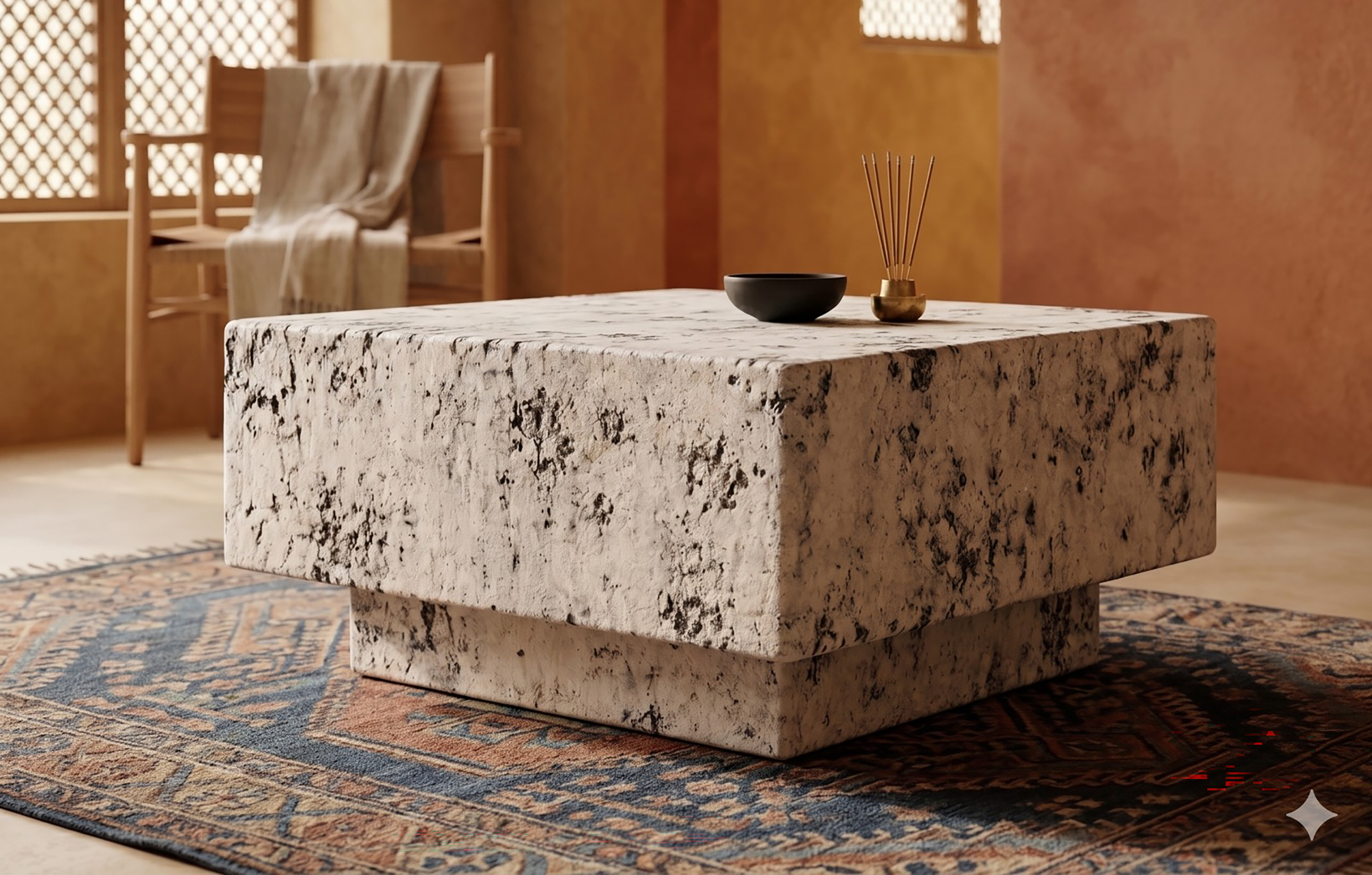  Render showing a created material composite being used in a furniture piece.