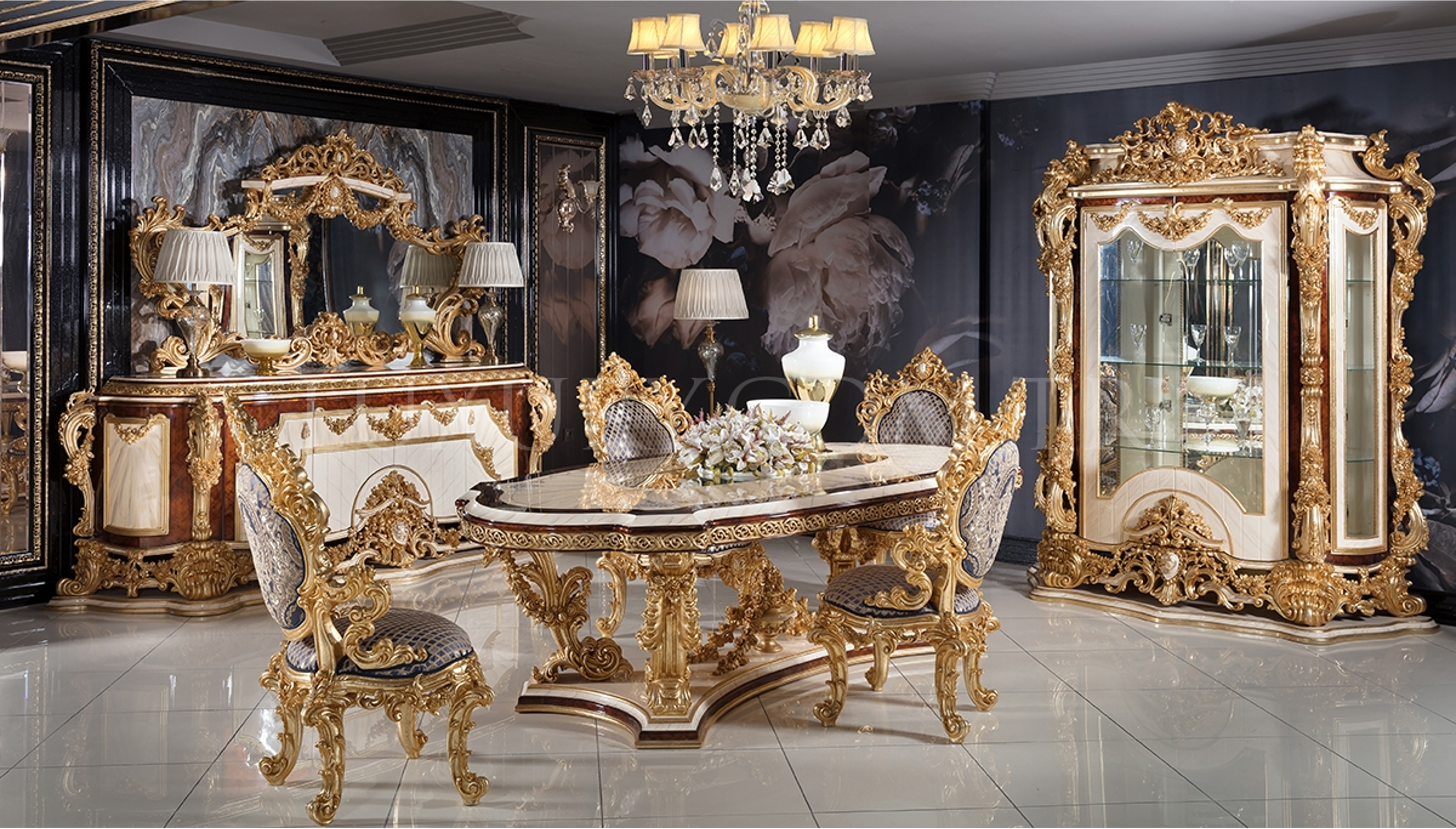 "Ottoman-style" dining room set by the furniture company "Luxury Line."