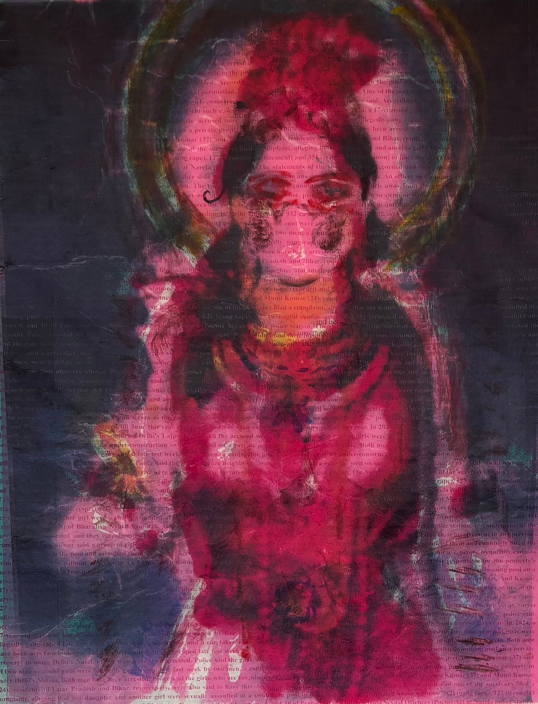 This work is made of large scale screen prints which represent the idolised iconography with factual fracture. My use of screen printing engages with mythological iconographies of the “ideal woman,”