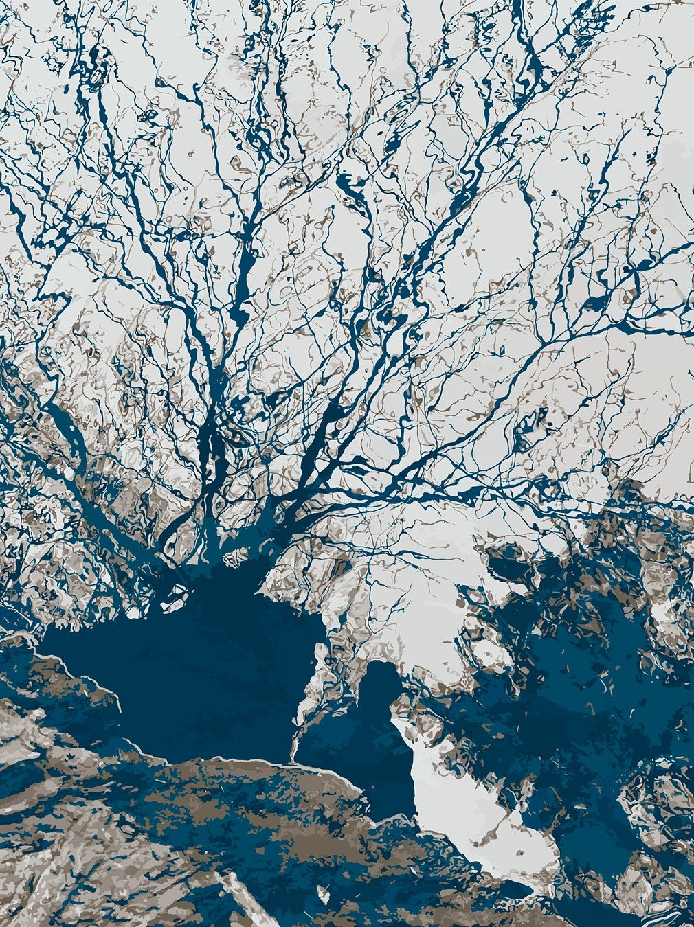 An image of a water reflected in water looks like a watershed