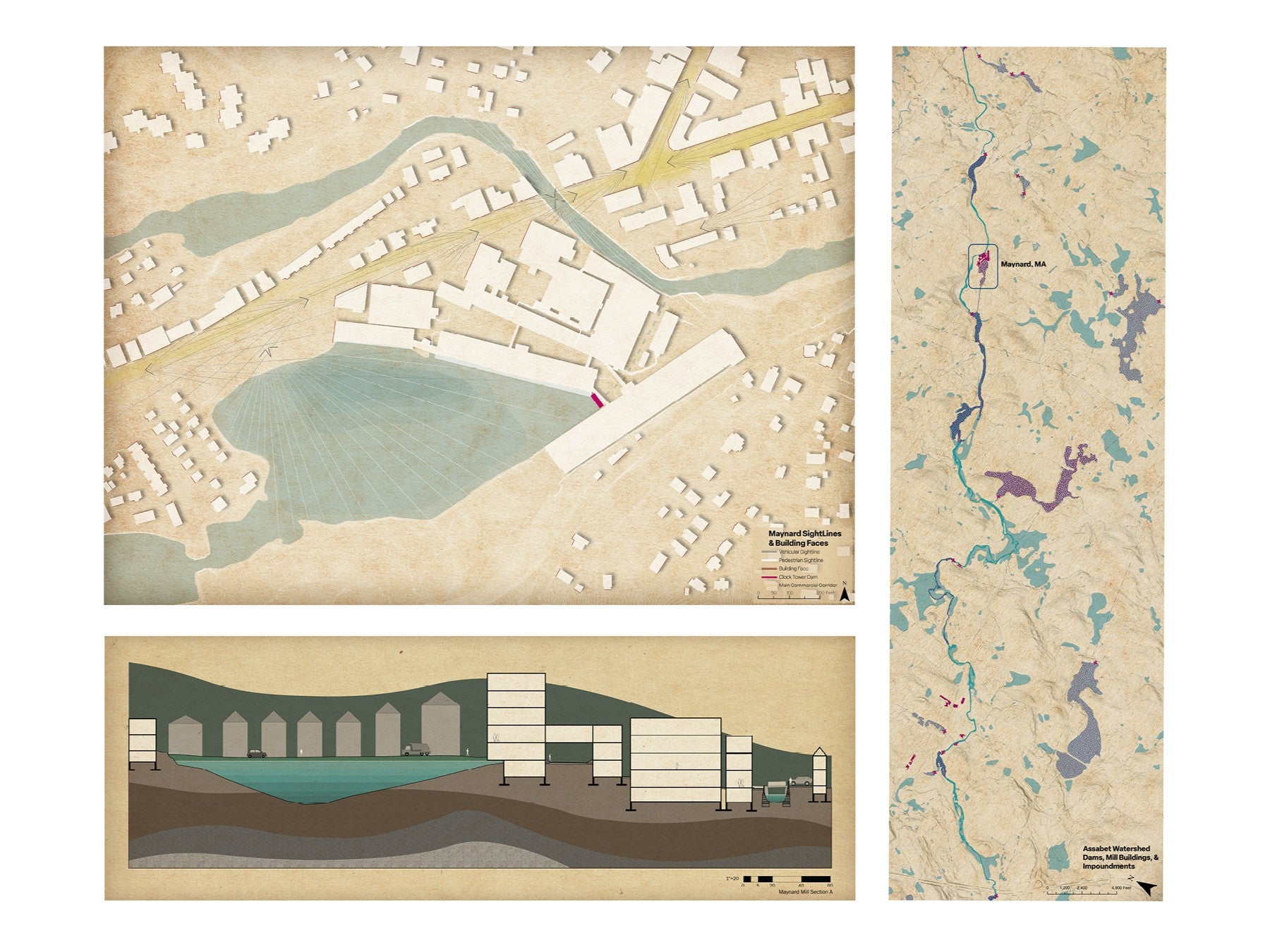 Site context drawings give a sense of the site and the relationships between water and the built environment