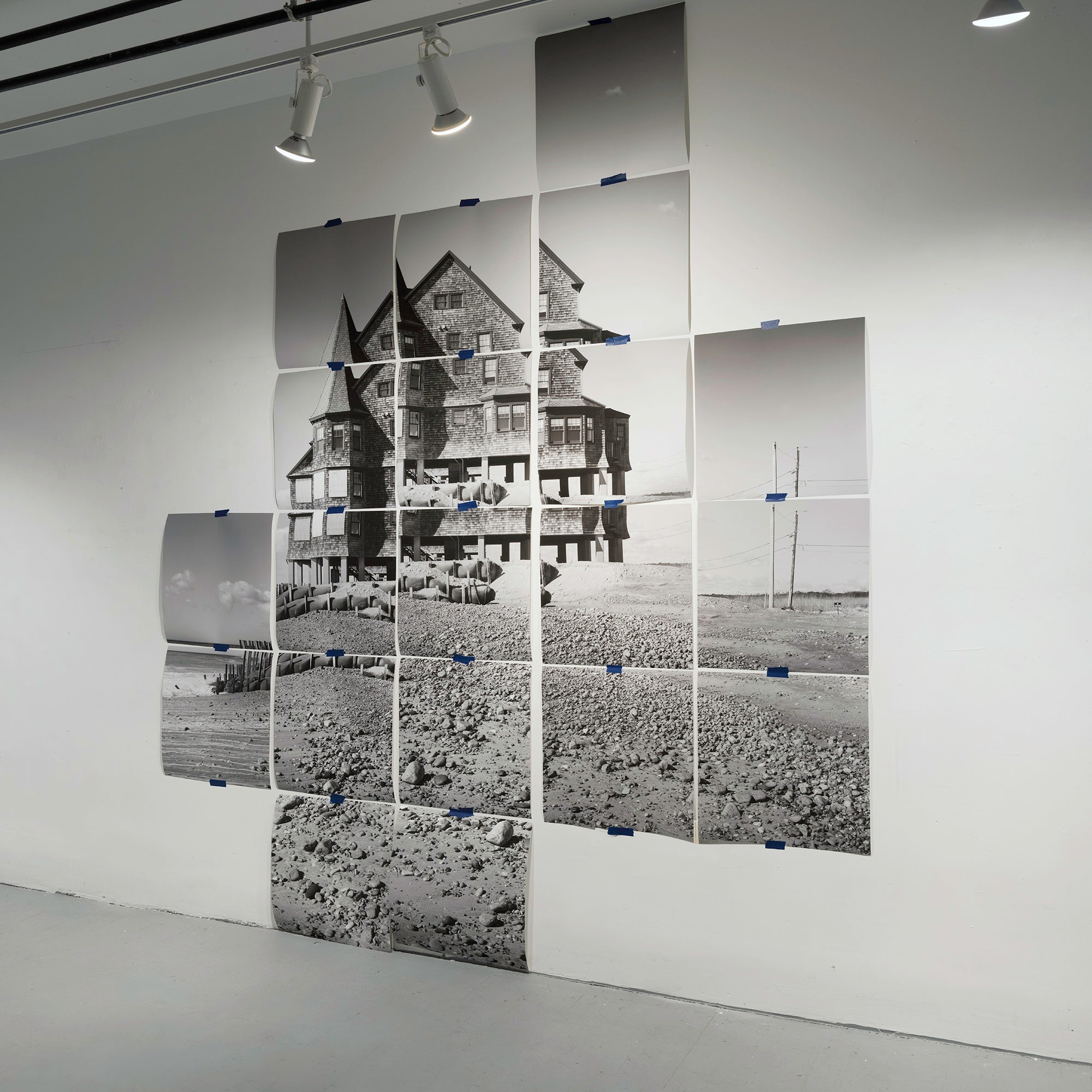 Fragmented photographs of a beach house in Rhode Island that are arranged in a grid-like structure.