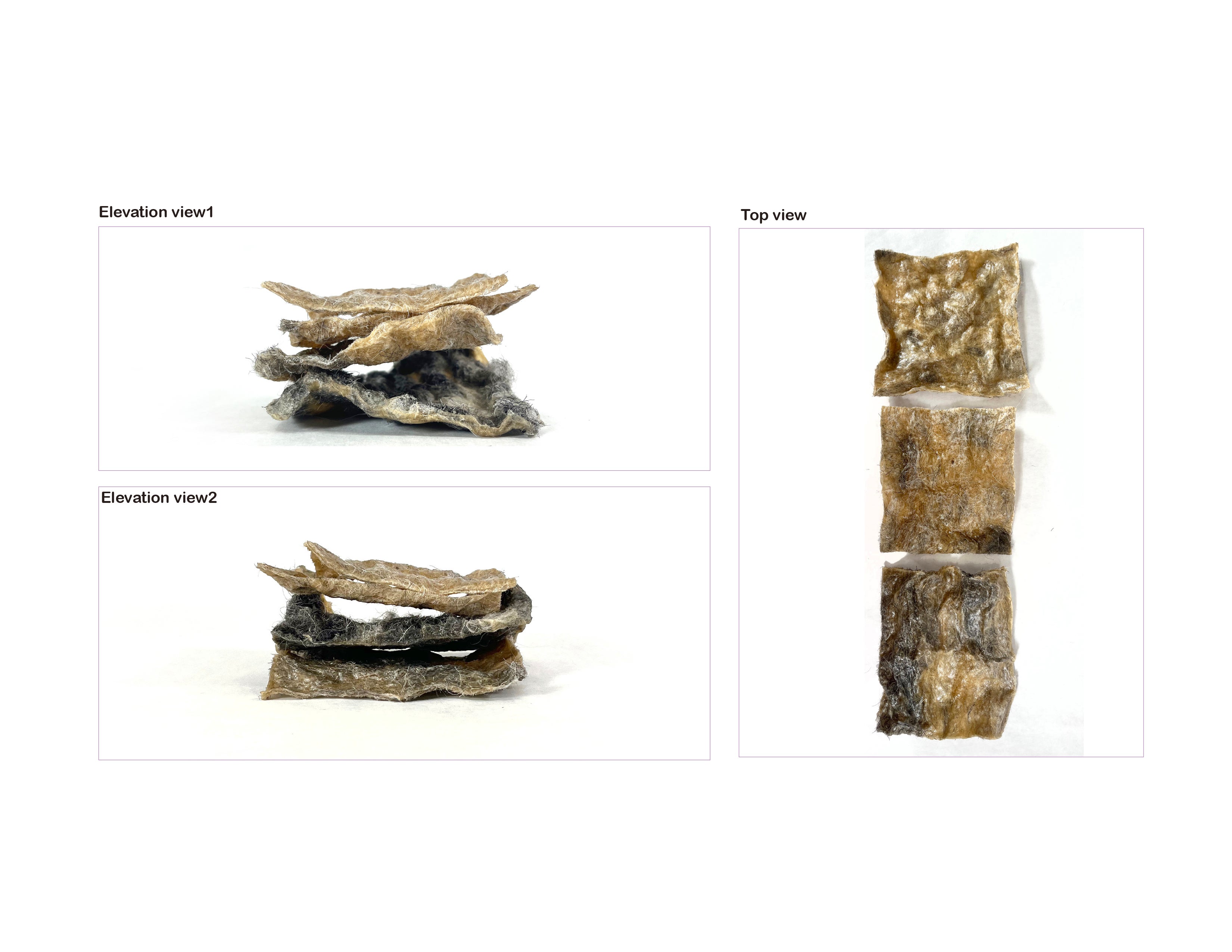 Material behavior test：This study selects waste wool and a bioplastic matrix as a composite material system, both of which are highly sensitive to humidity. Humidity not only drives hygroscopic swelling in wool and moisture-induced reconfiguration in bioplastics, but also regulates the mechanical coupling between the two materials through interfacial moisture migration, functioning as a “control switch” within the composite ecology. As a result, the material exhibits coordinated linear and lateral deformati