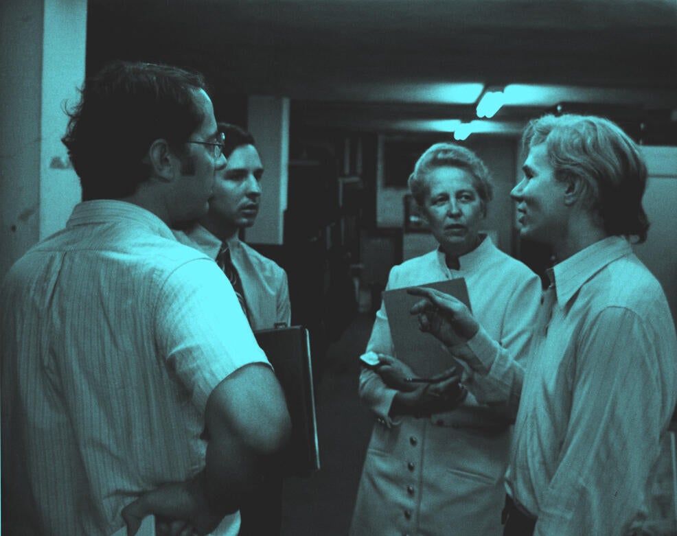 Andy Warhol in storage with Dominique DeMenil