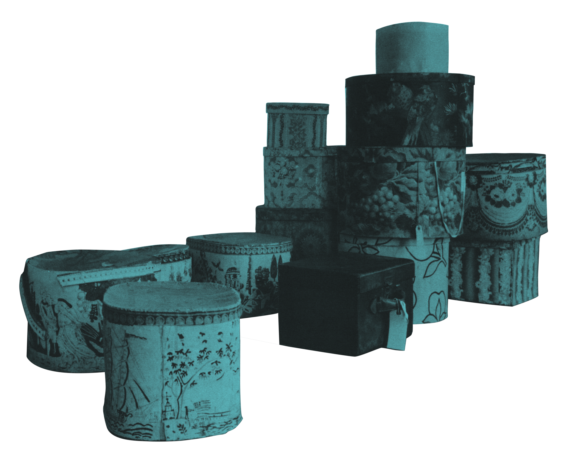 a dozen hat boxes