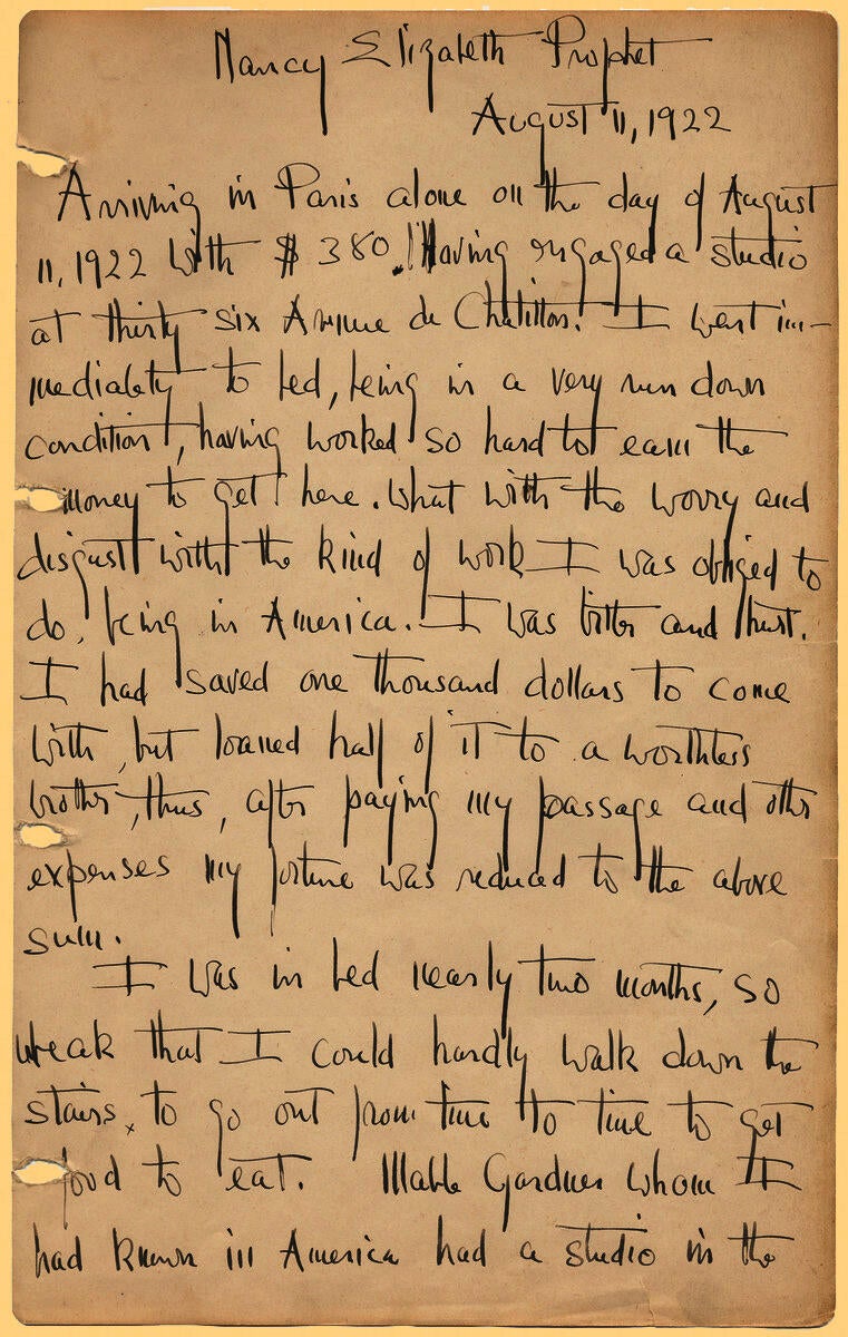 handwritten page from Nancy Elizabeth Prophet diary
