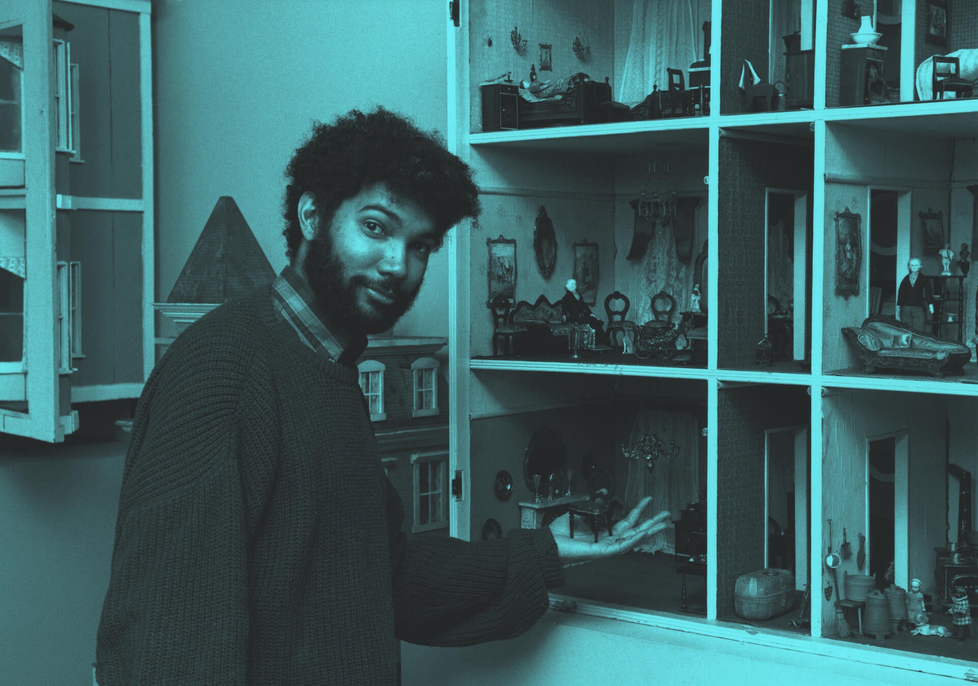 Fred Wilson with Dollhouse, Mining the Museum, ca 1992. Courtesy of the Maryland Historical Society.