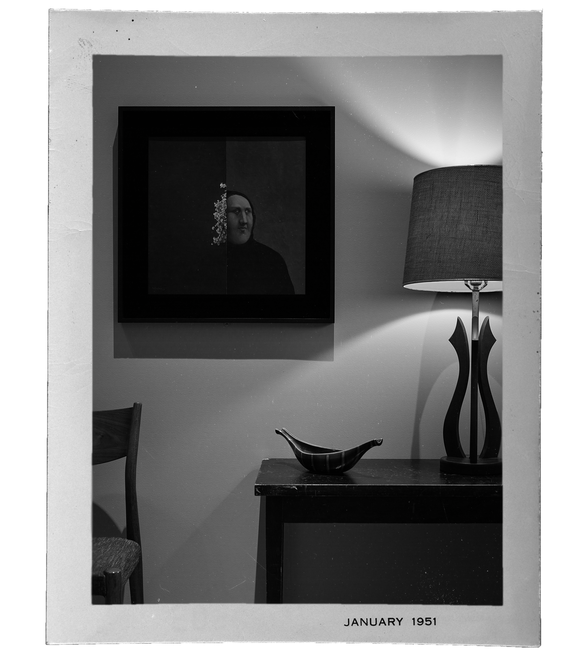 Antiguo Recuerdo by Alfredo Castañeda hanging in a mid century modern space