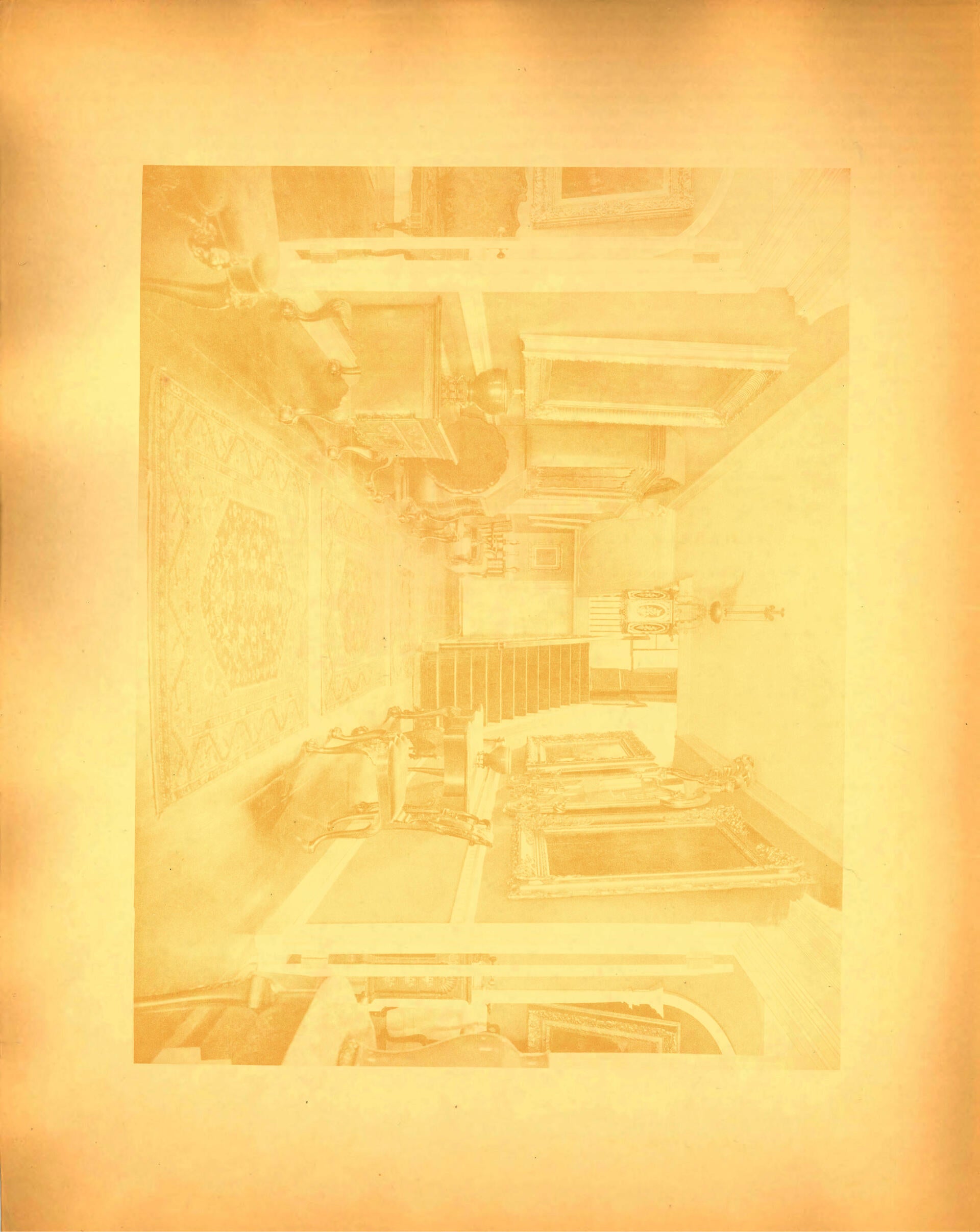 Pendleton Collection Catalog Blank Page: faint offset image, photograph of the entryway to the Pendelton House, filled with early American furniture