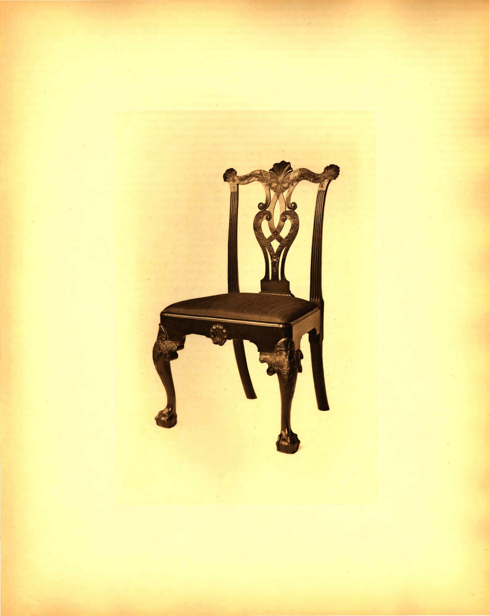 Pendleton Collection page: Photogravure of a Chippendale chair with ball and claw feet