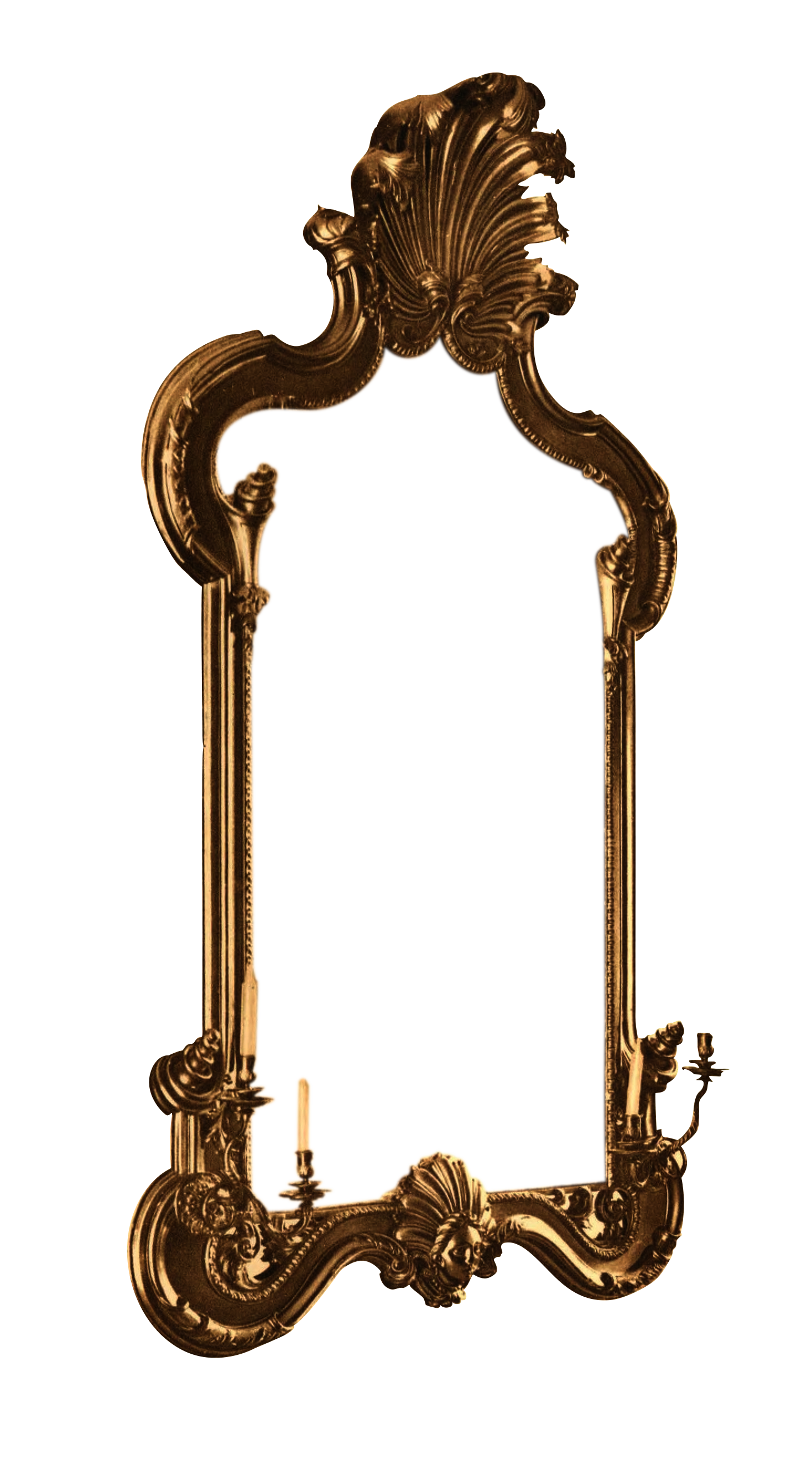 Pendleton Collection Catalog Page: silhouette of a photogravure of an ornate mirror frame with two candles