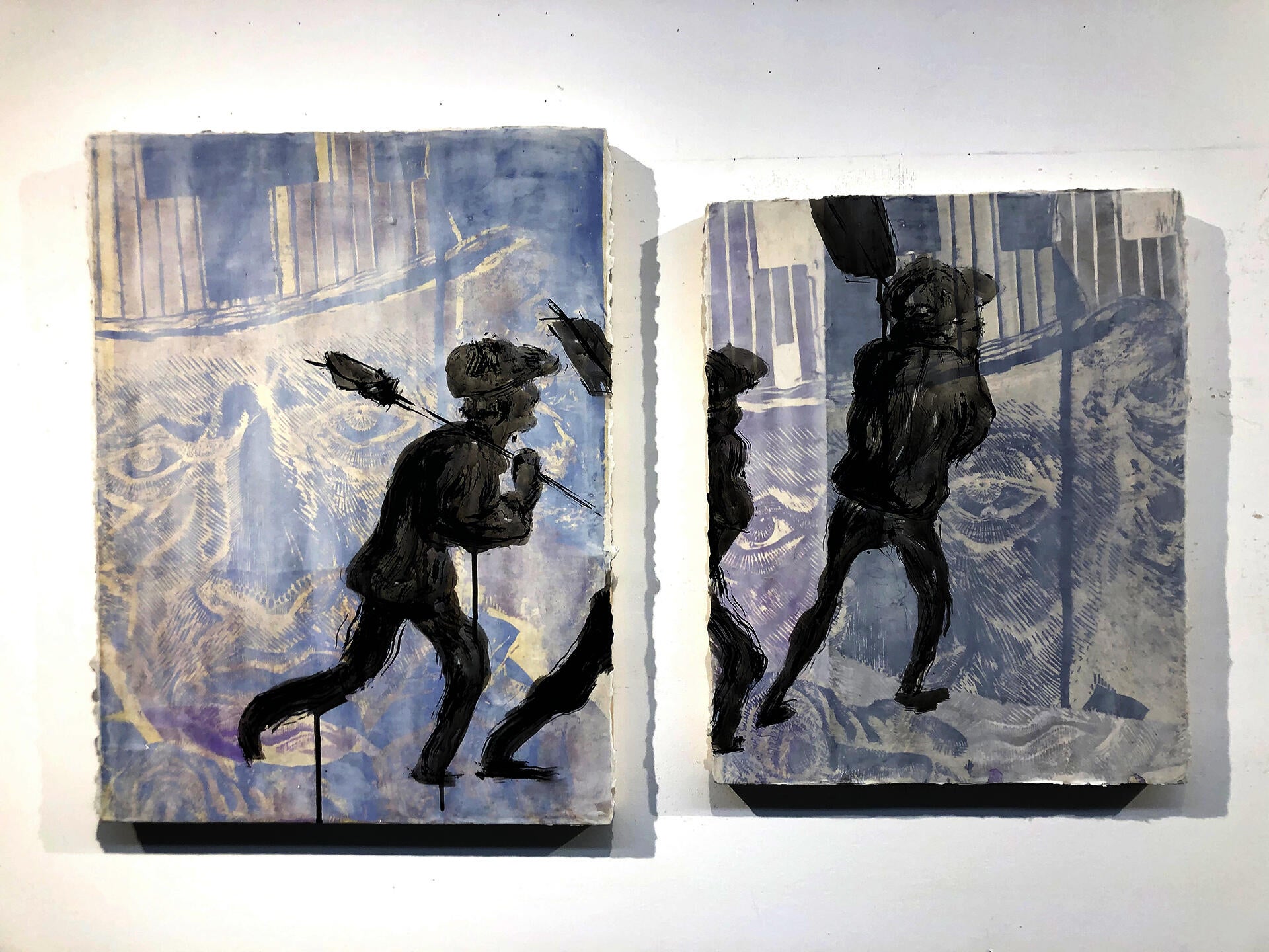 March 2 & March 3, Relief, Silkscreen, Molding Paste, Ink on Panel, 18 x 24 inches & 14 x 18 inches