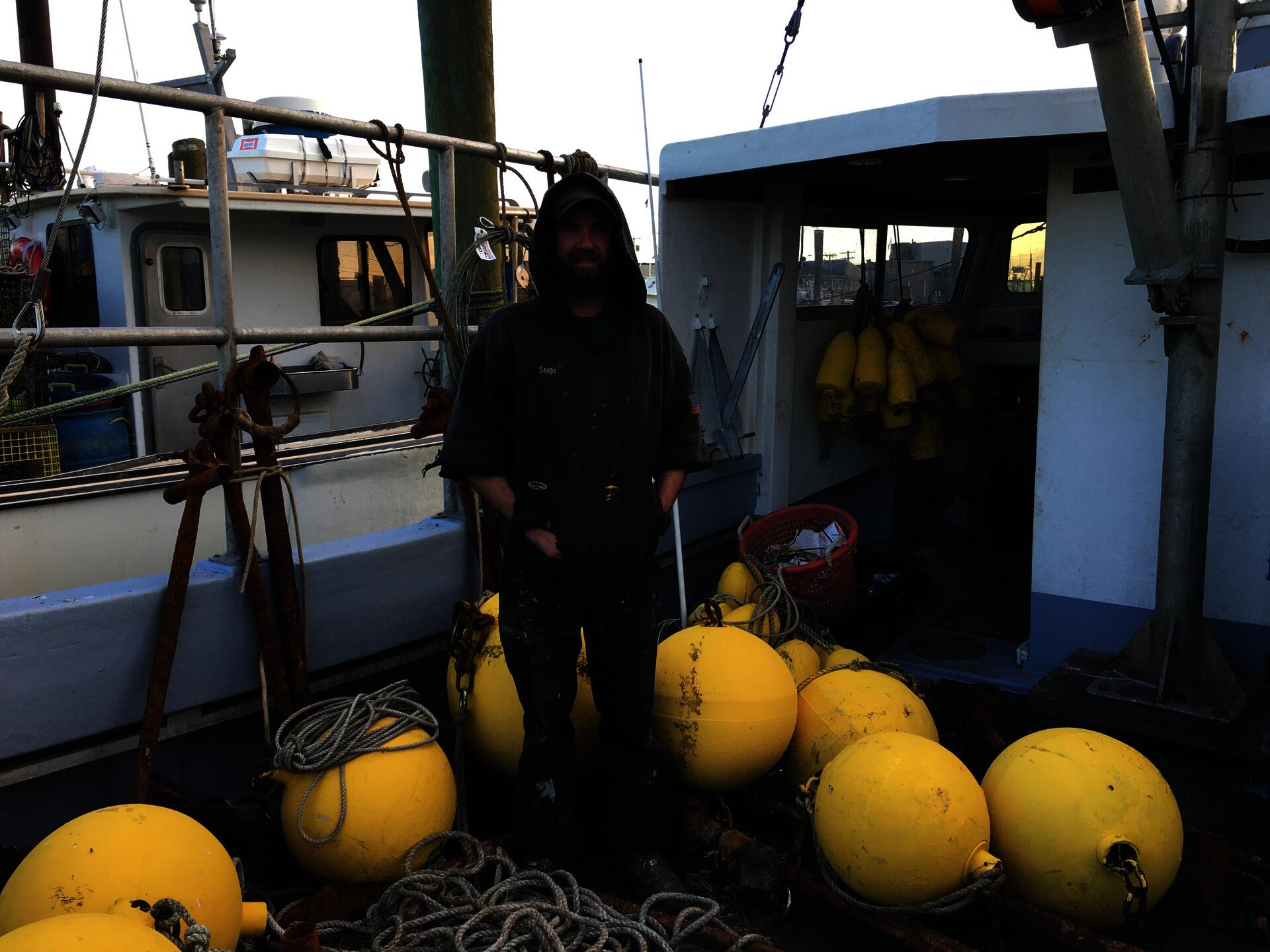 Ian Campbell on his fishing boat with tools which will be installed soon. 