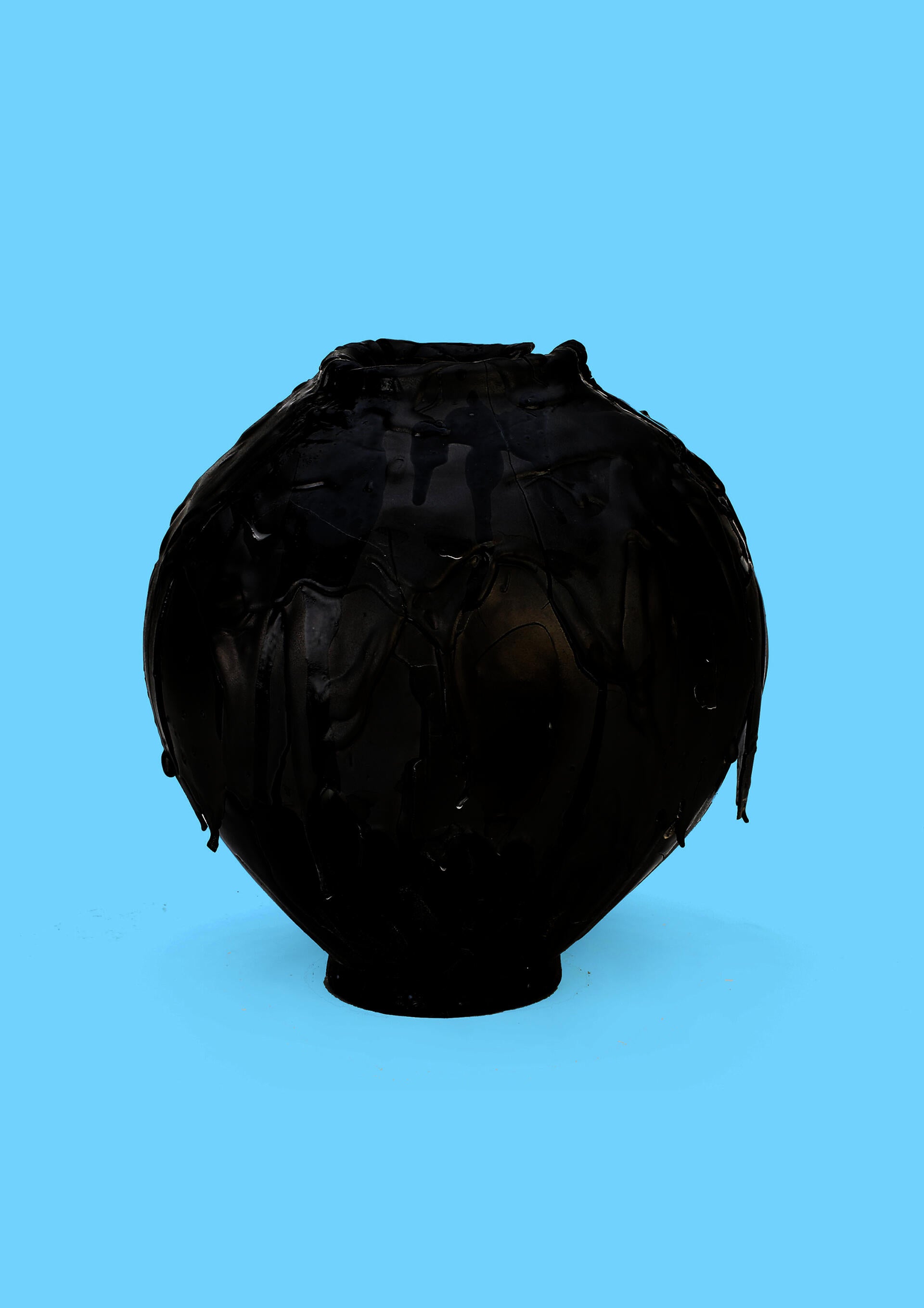 Lonely Moon Jar, black on blue