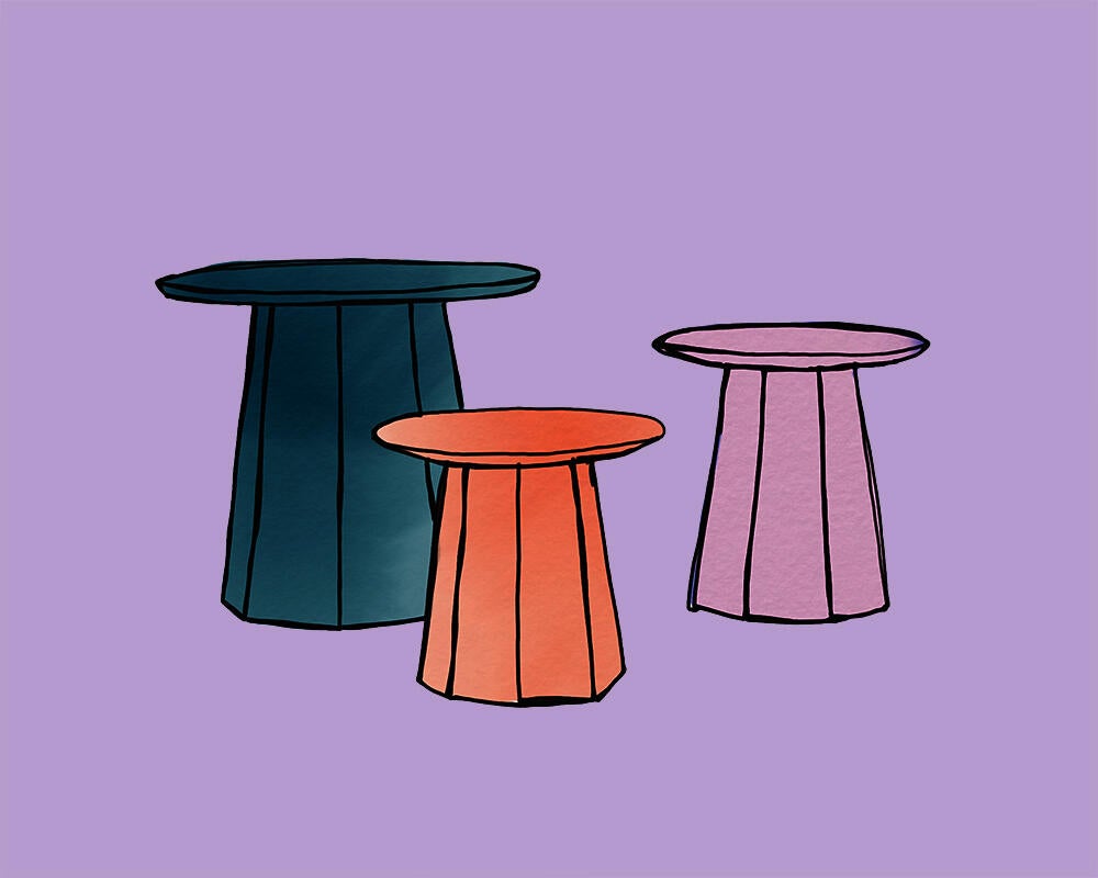 set of 3 tables, purple background