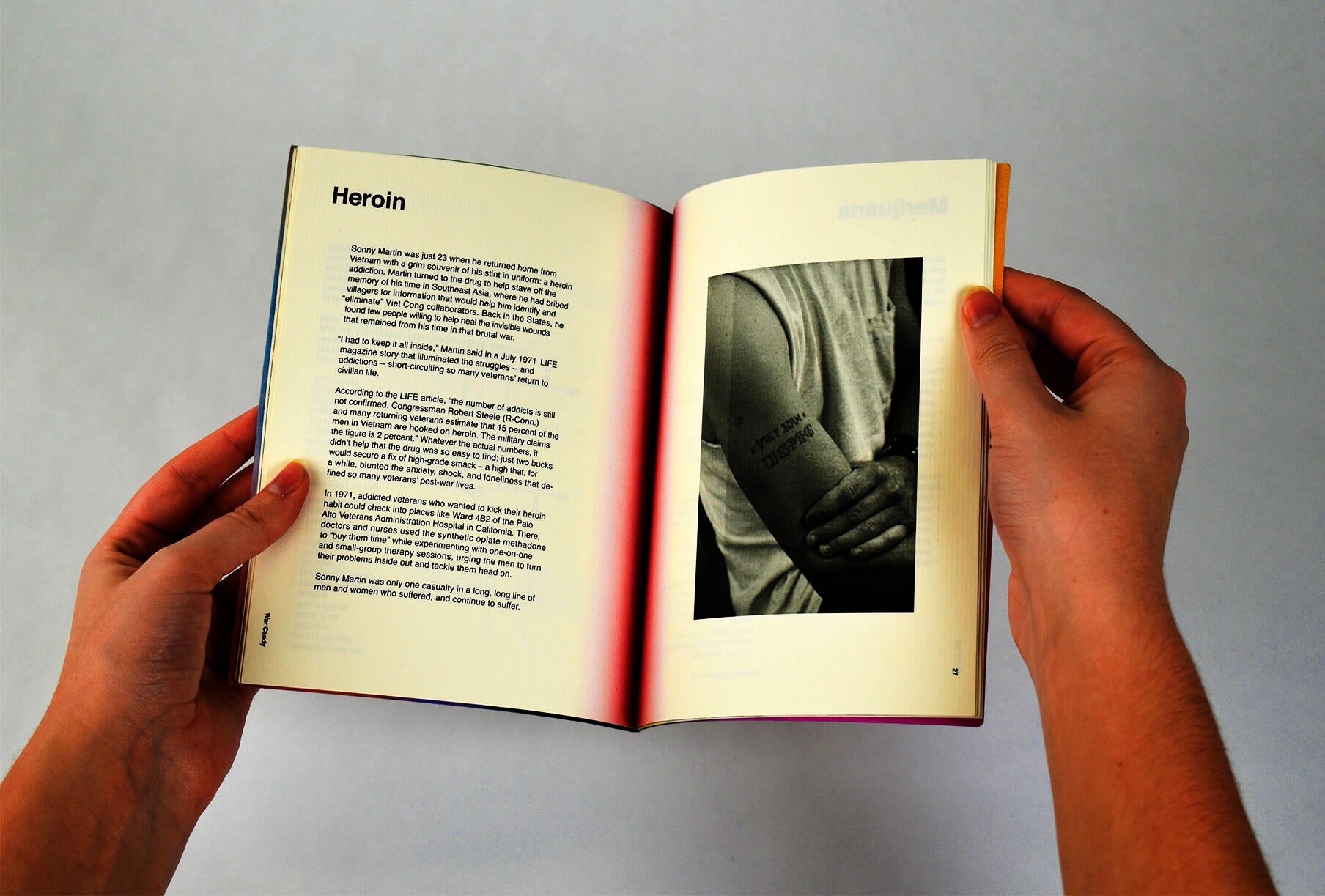 A 1960s-70s book representation of psychedelic culture and design on drug and substance abuse in the Vietnam War