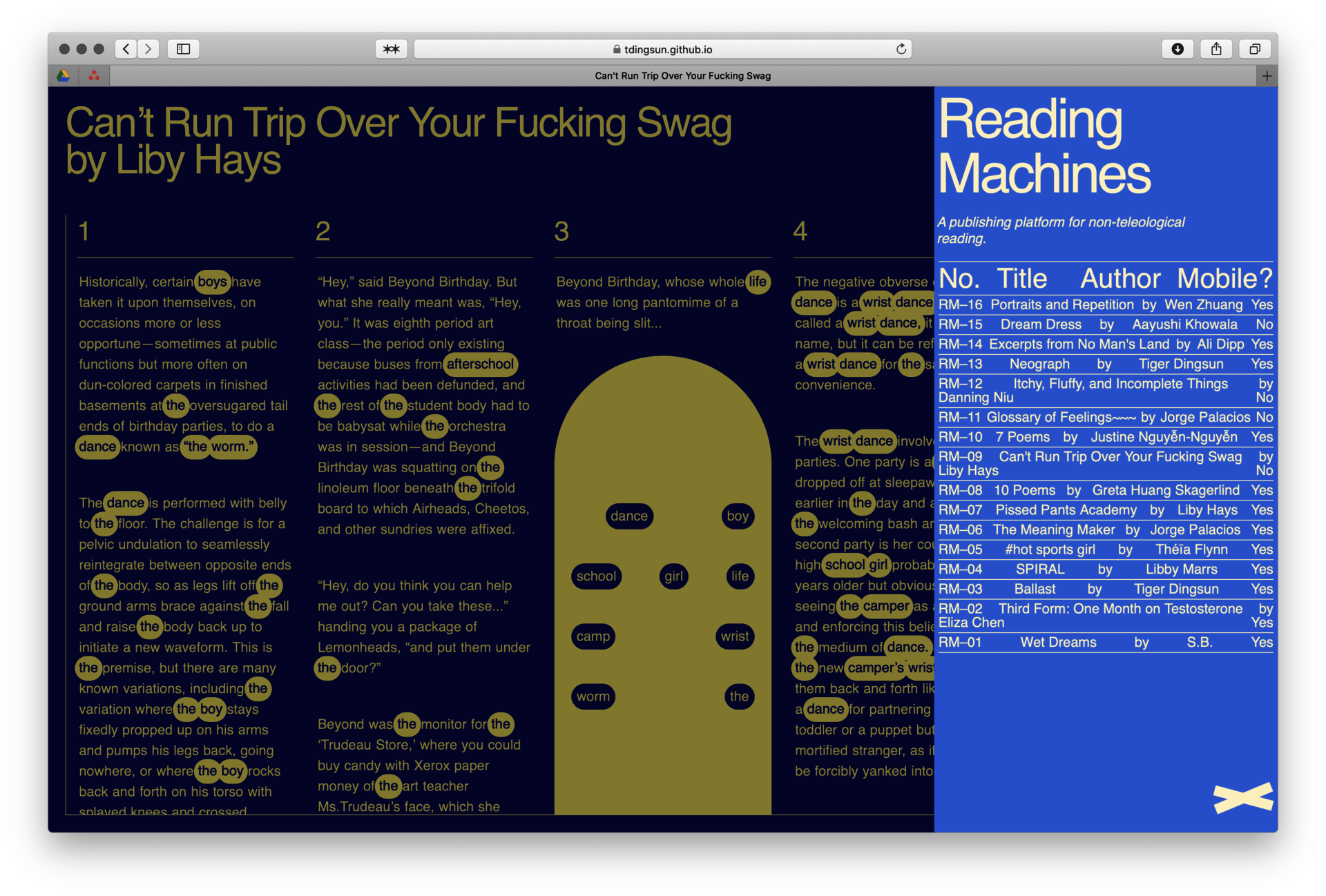 Screenshot of the publishing platform 'Reading Machines'