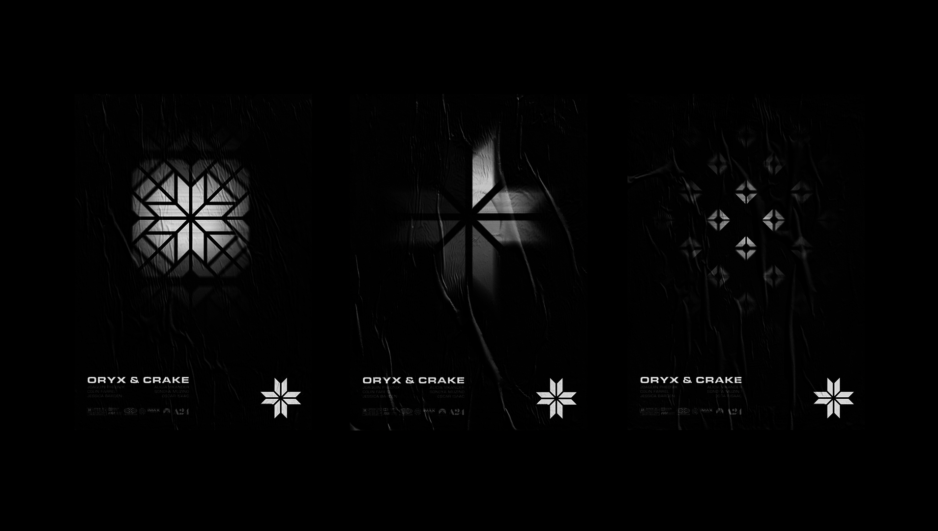 'Oryx and Crake' movie posters on black background