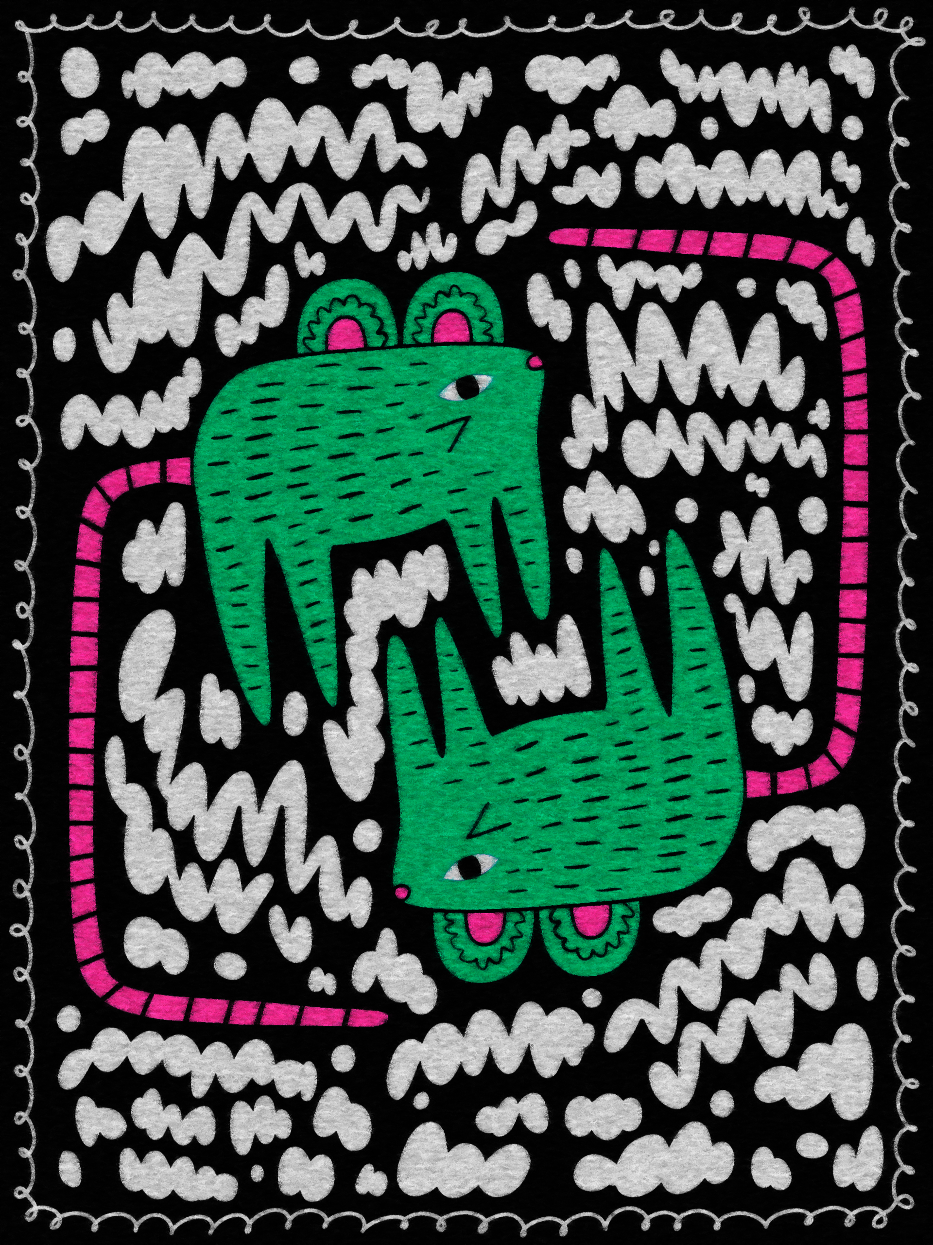 two mint-green mice with pink tails