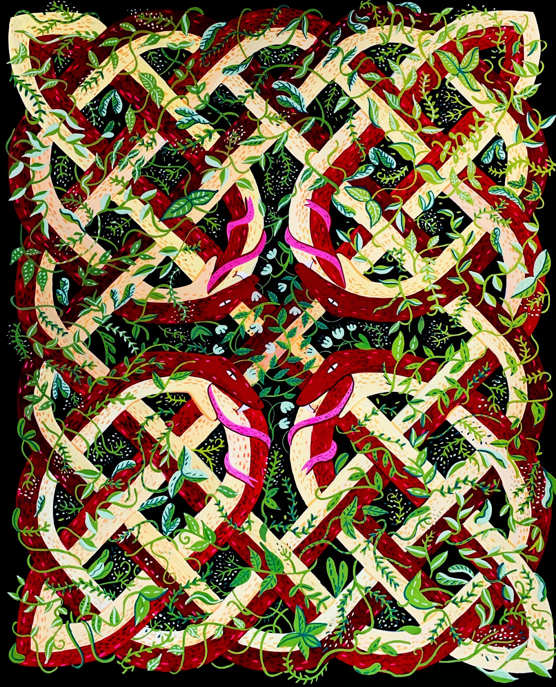 four snakes twisted into celtic knots