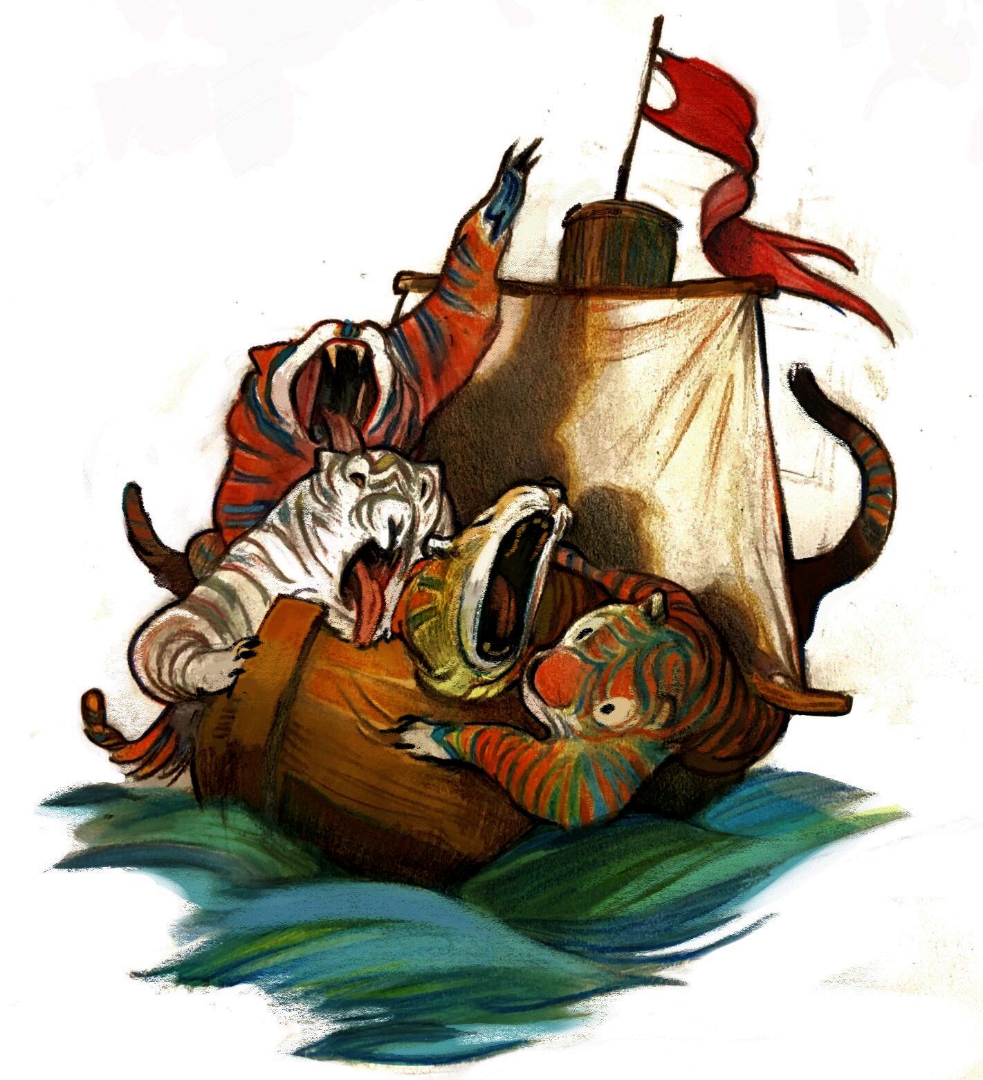 four tigers on a boat